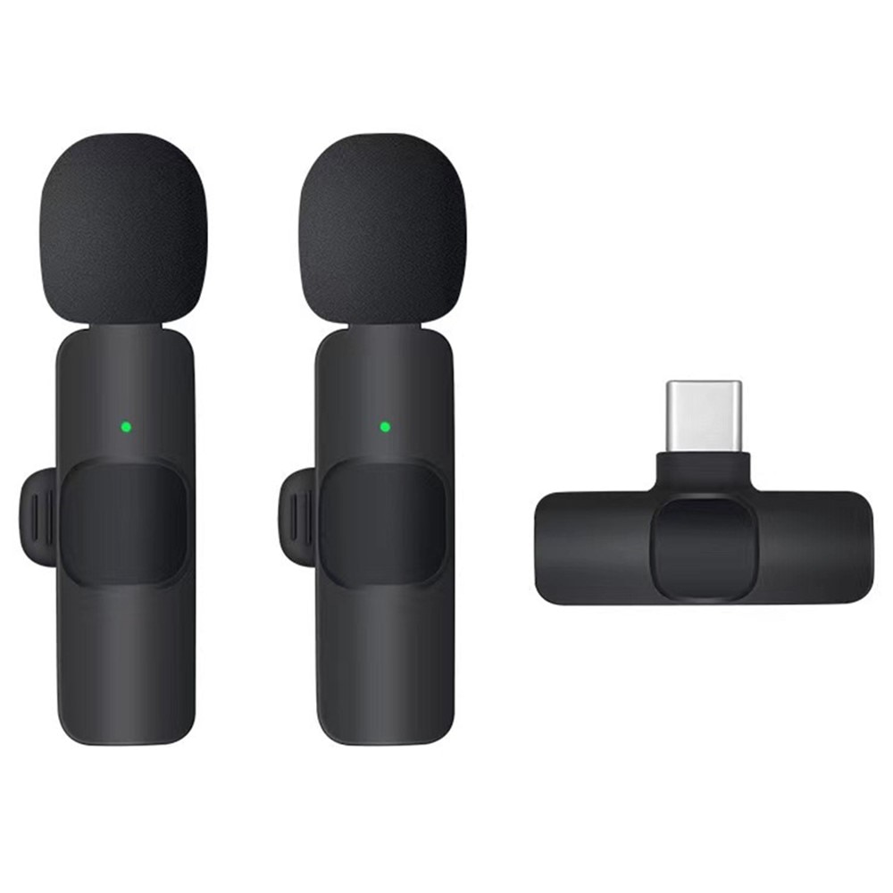 2 Micrófonos inalámbricos con receptor USB-C, negro