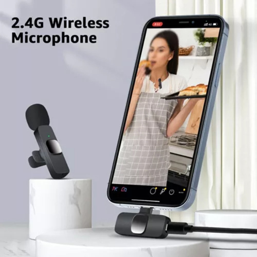 2 Micrófonos inalámbricos con receptor USB-C, negro