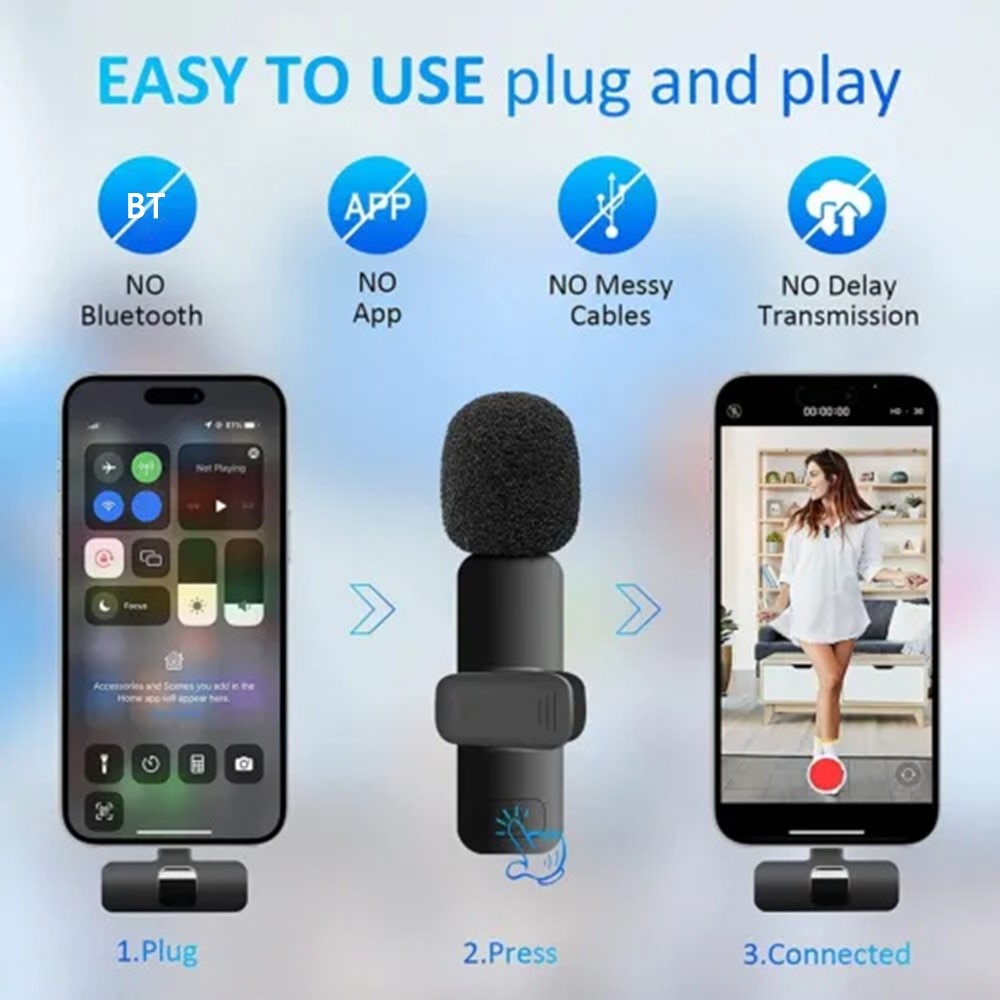 2 Micrófonos inalámbricos con receptor USB-C, negro