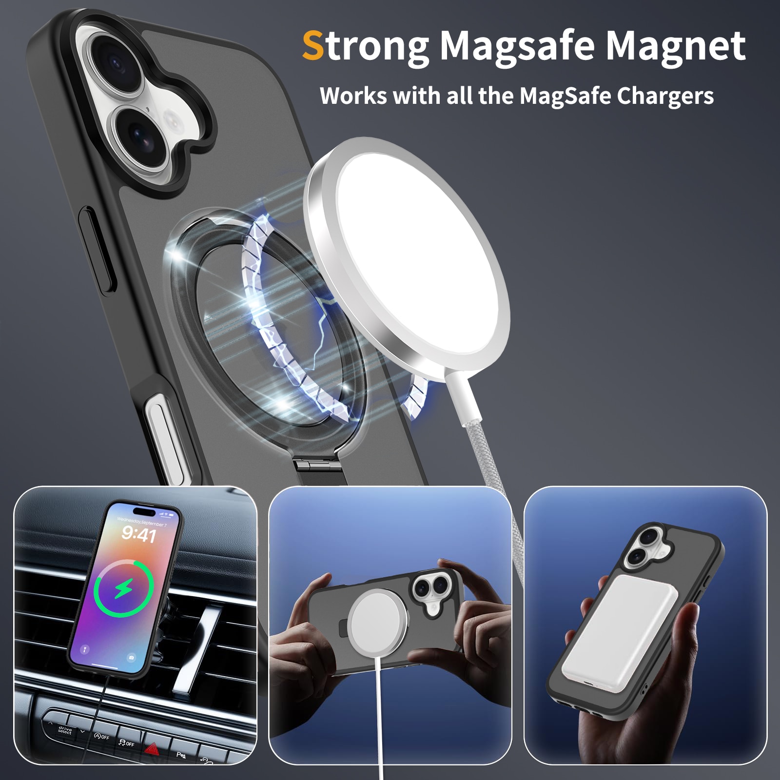 Funda híbrida Magnetic Ring iPhone 17 Negro