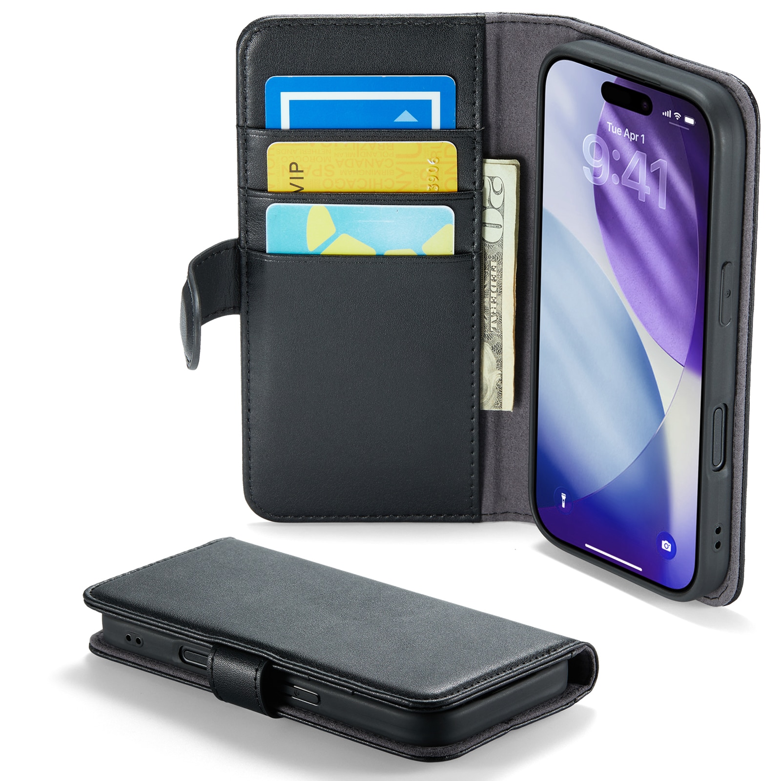 Funda de cuero genuino iPhone 17 Pro Max, Negro