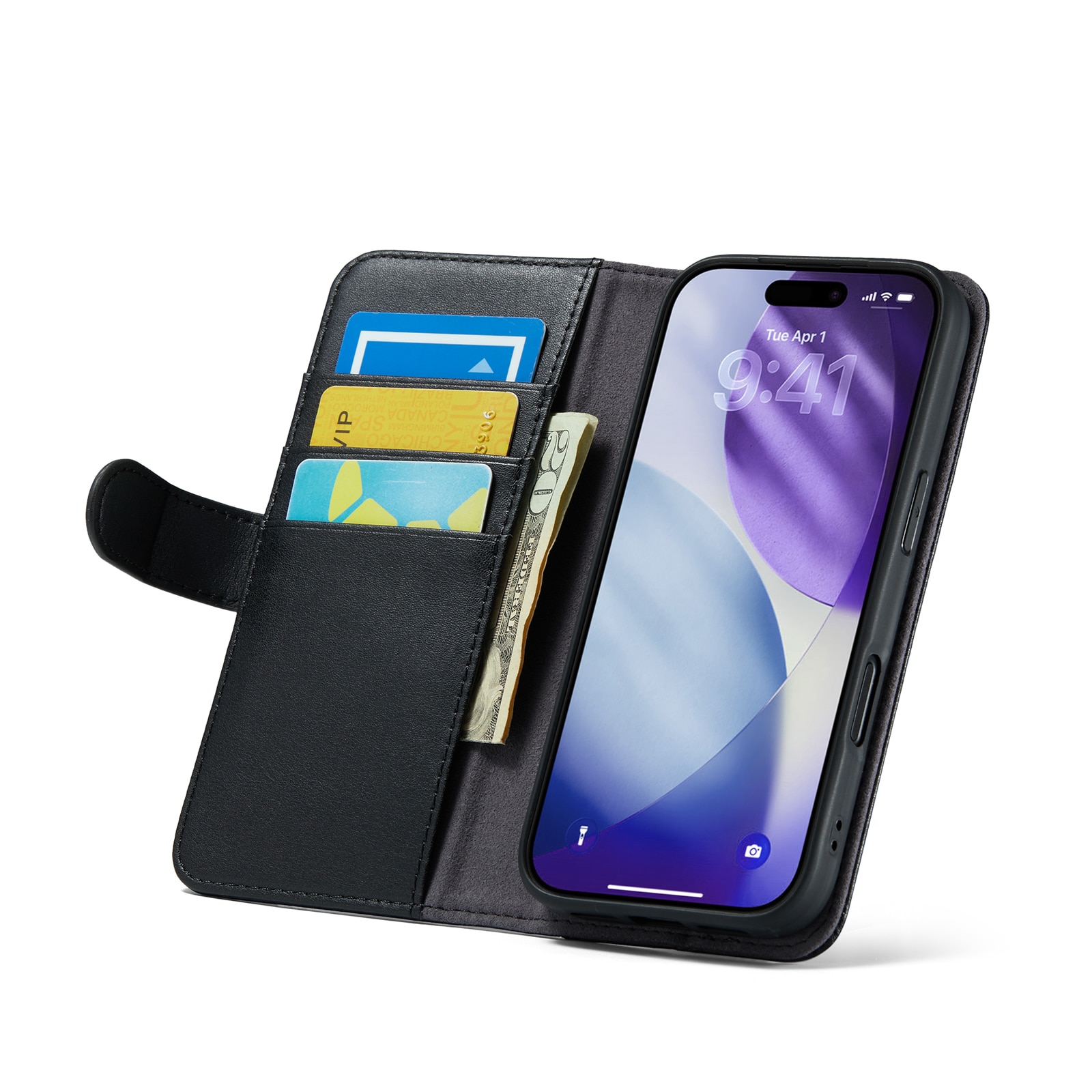 Funda de cuero genuino iPhone 17 Pro Max, Negro