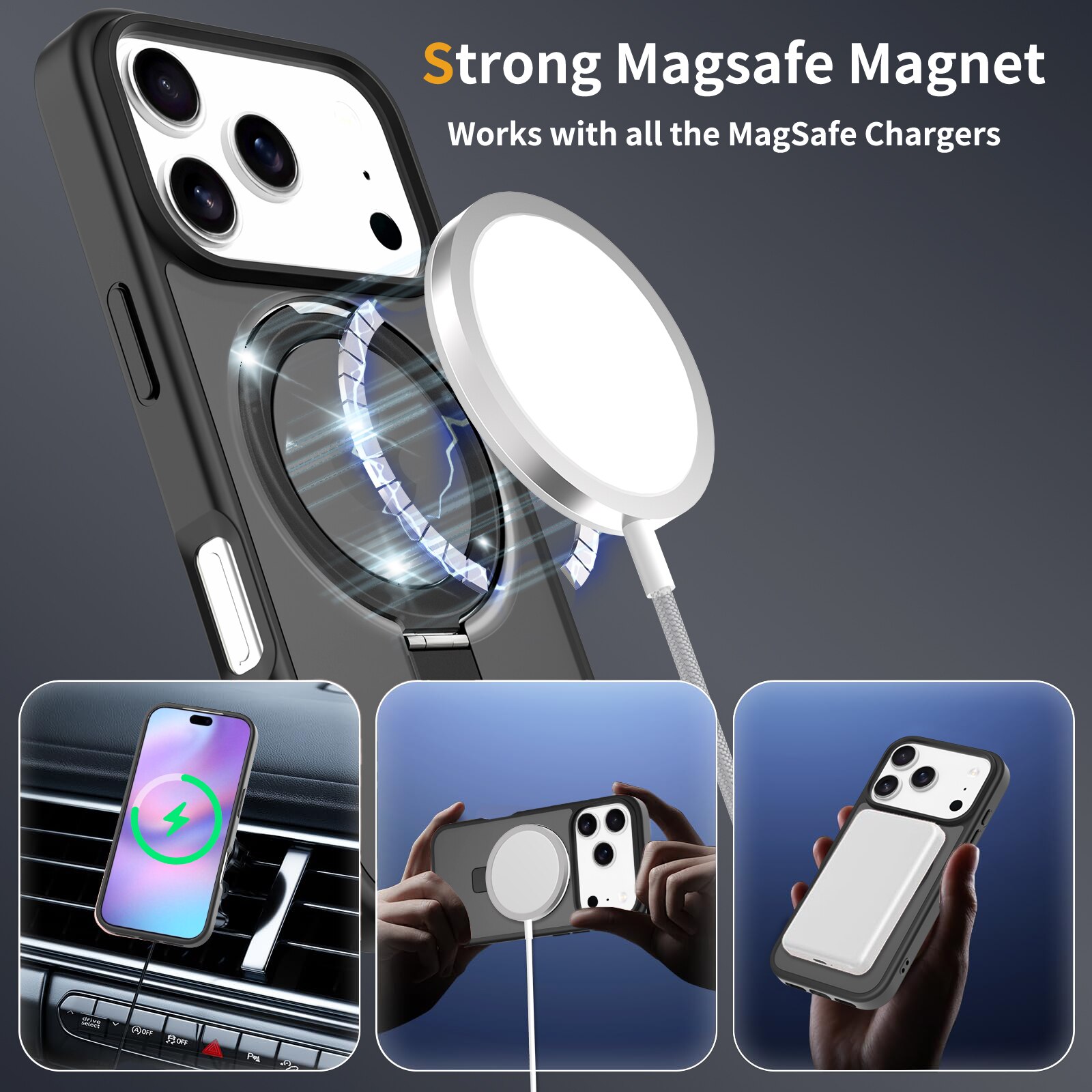 Funda híbrida Magnetic Ring iPhone 17 Pro Max Negro