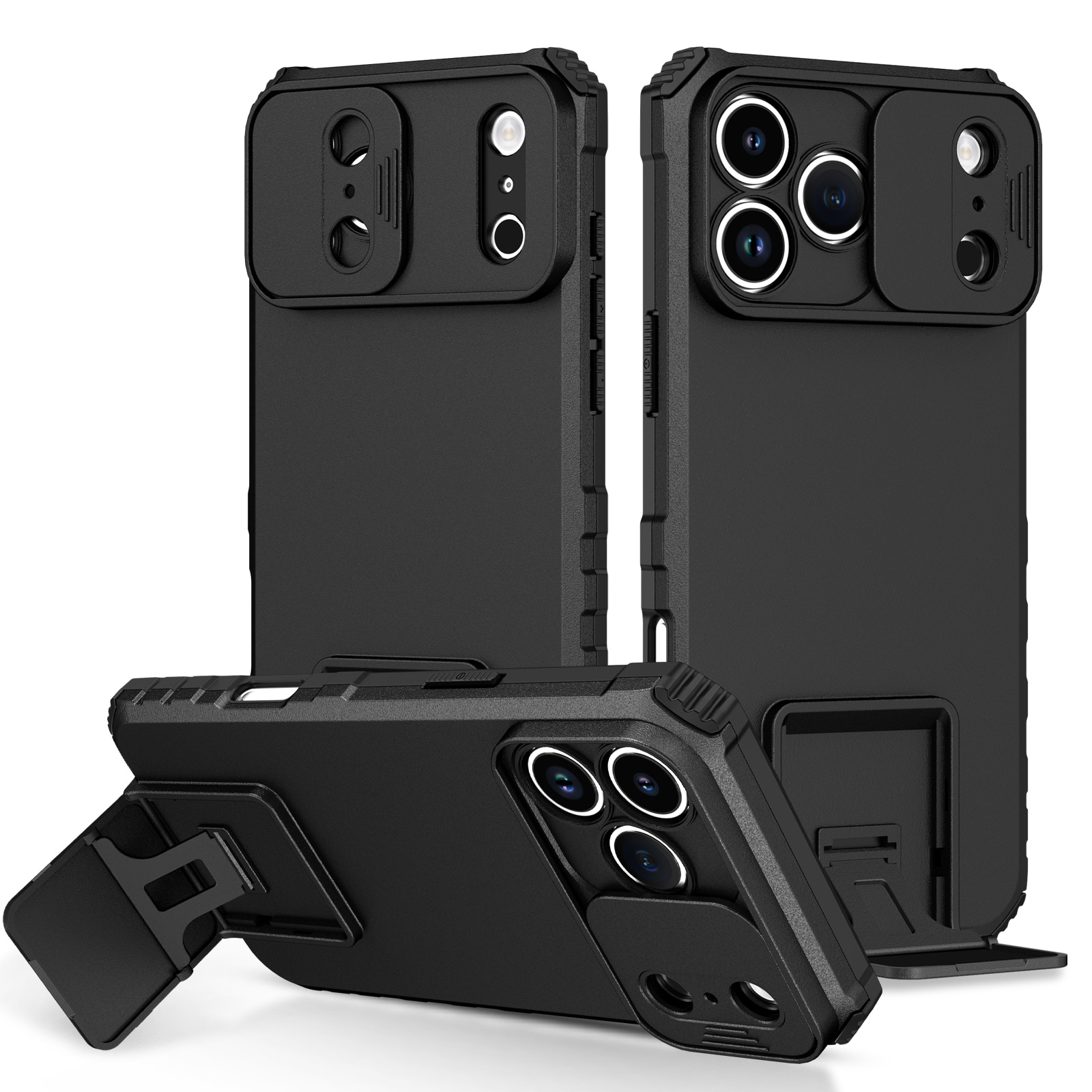 Funda Kickstand con Protector Cámara iPhone 17 Pro Max Negro