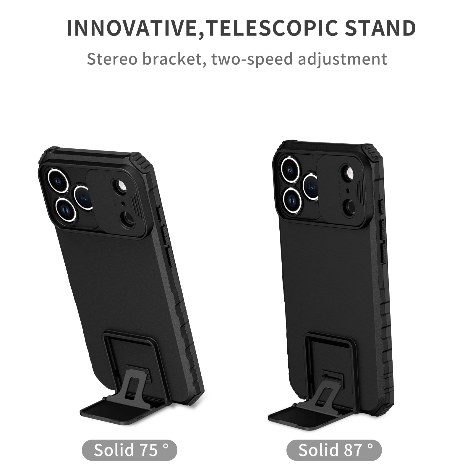 Funda Kickstand con Protector Cámara iPhone 17 Pro Max Negro