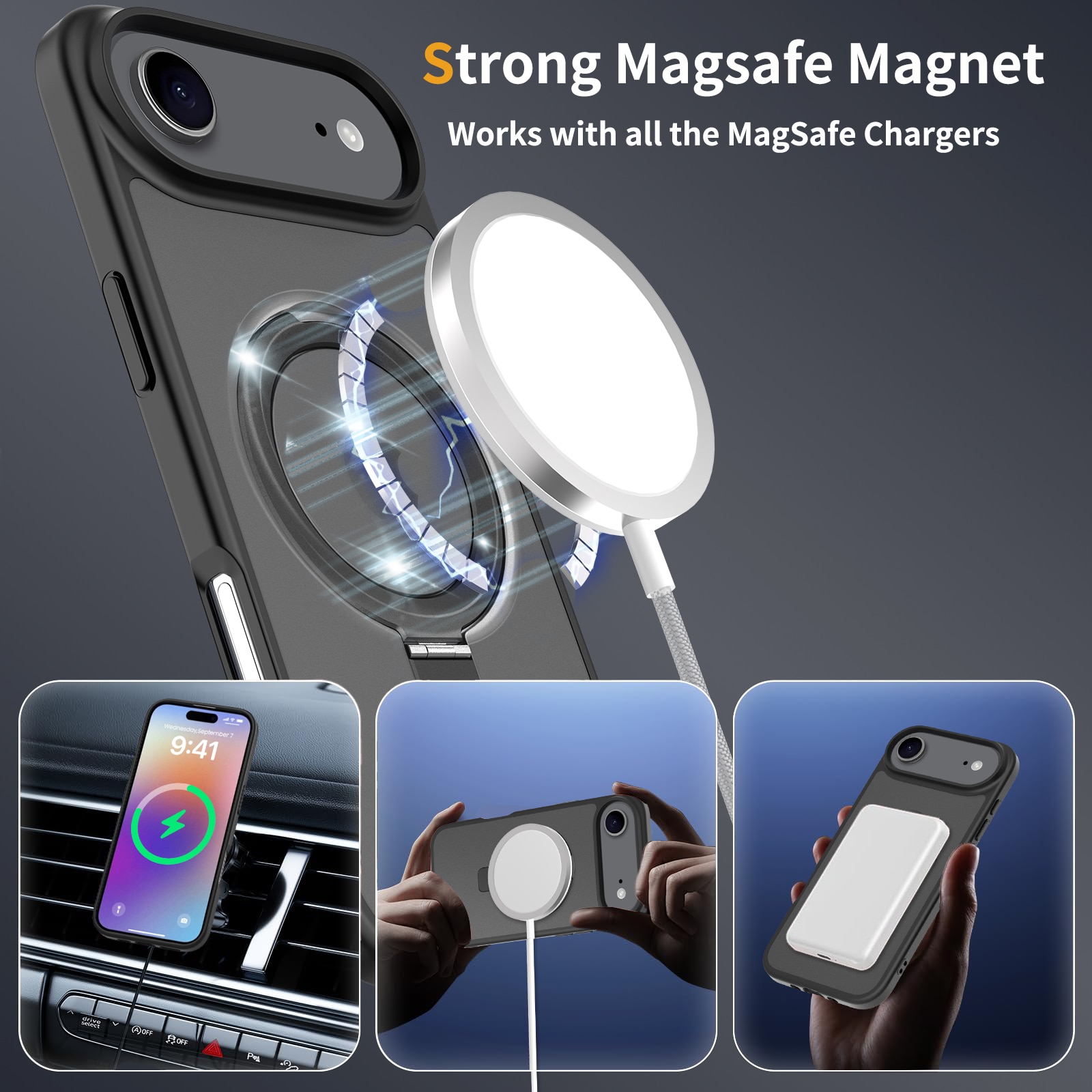 Funda híbrida Magnetic Ring iPhone 17 Air Negro