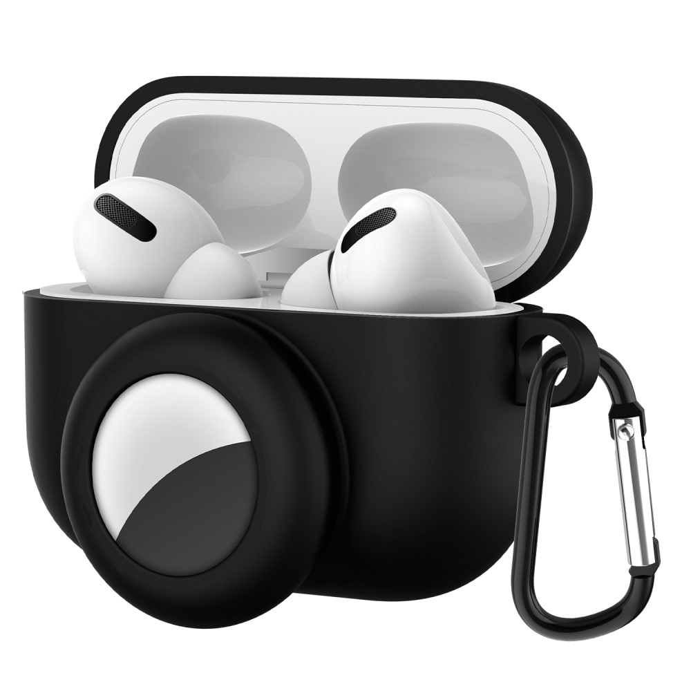 Funda de silicona con soporte AirTag AirPods Pro Negro