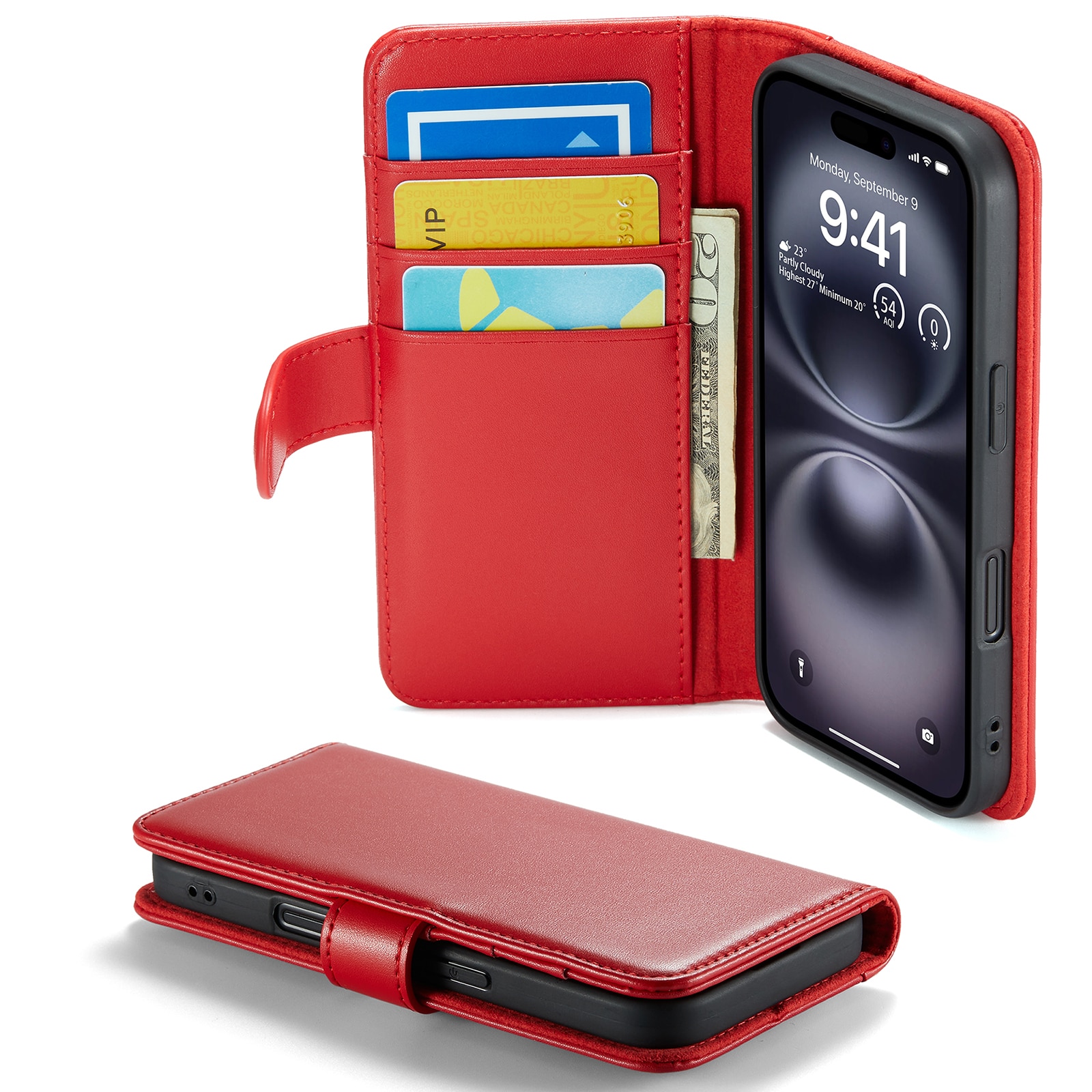 Funda de cuero genuino iPhone 16, Rojo