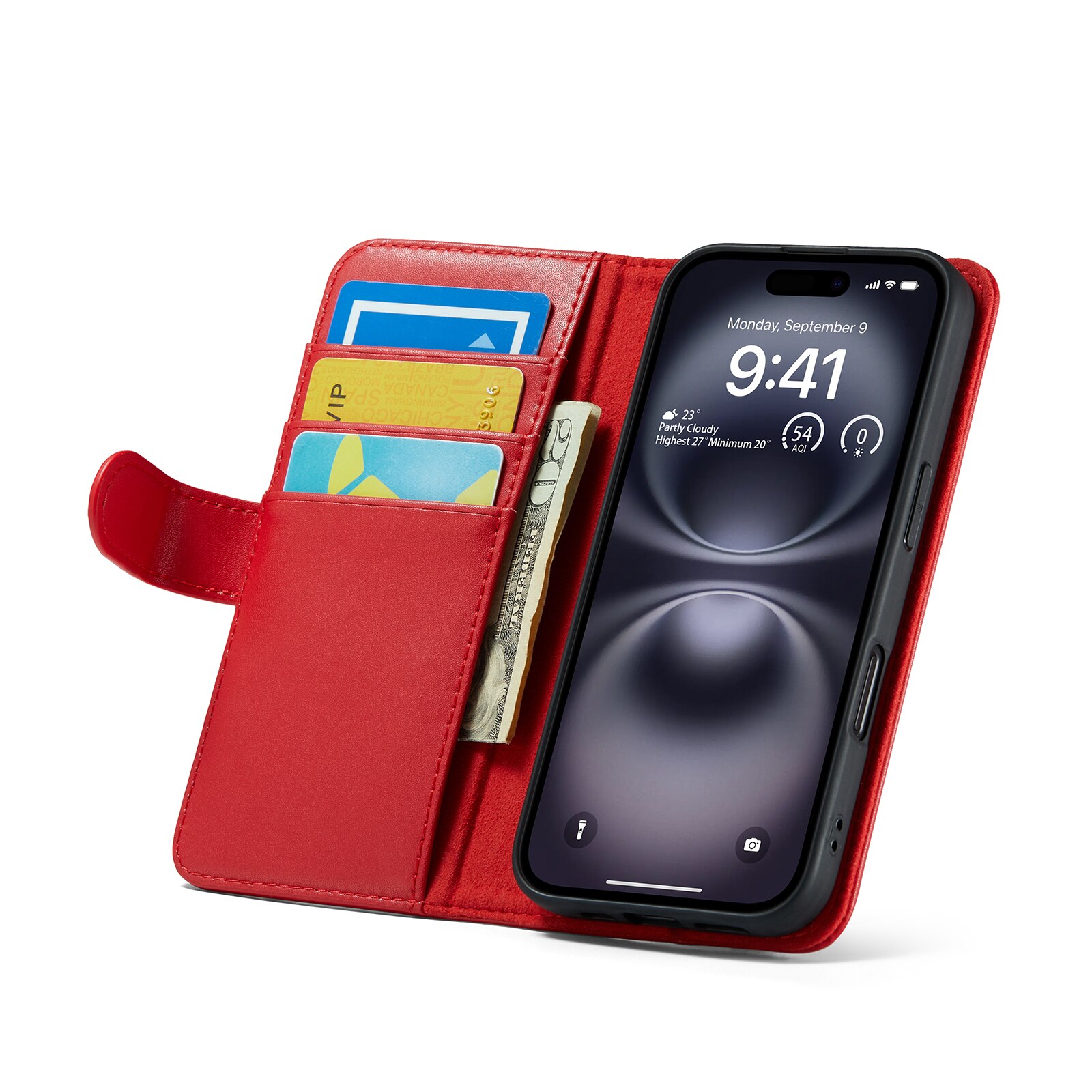 Funda de cuero genuino iPhone 16, Rojo