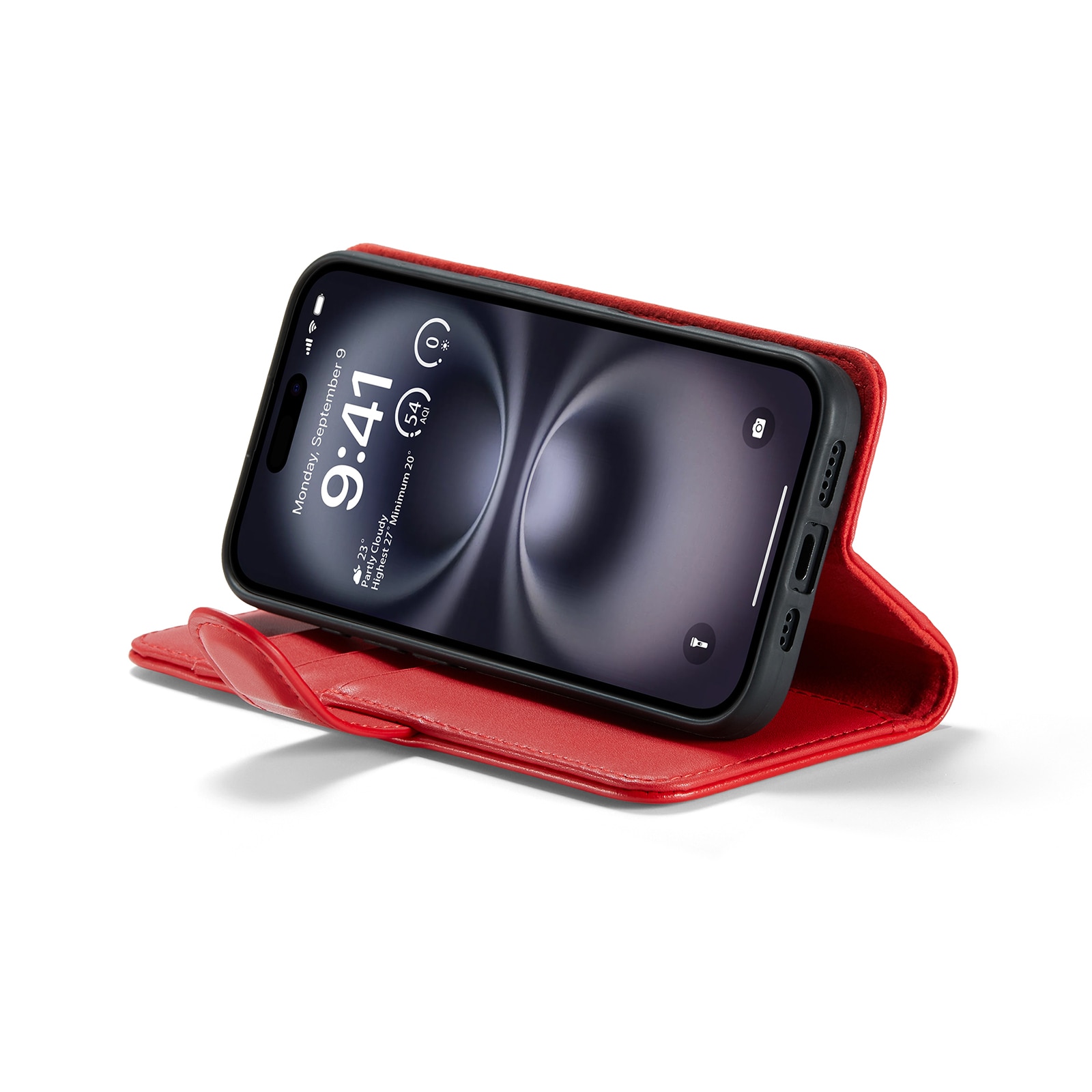 Funda de cuero genuino iPhone 16, Rojo