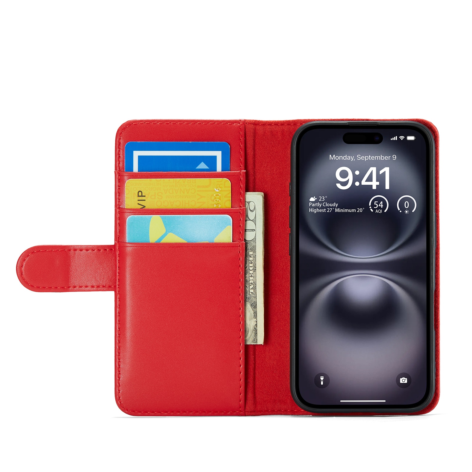 Funda de cuero genuino iPhone 16, Rojo