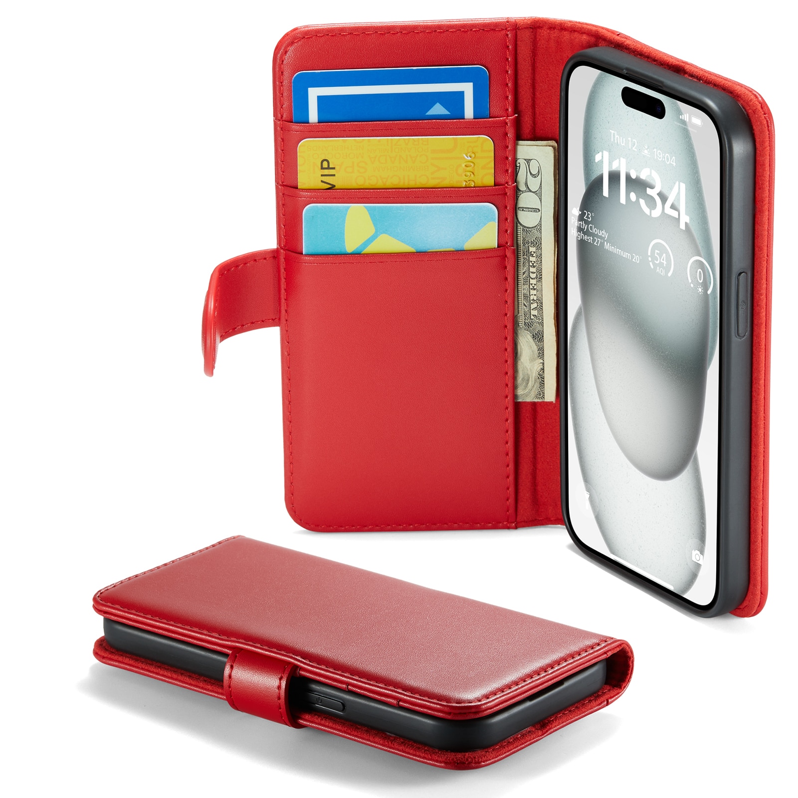Funda de cuero genuino iPhone 13, Rojo