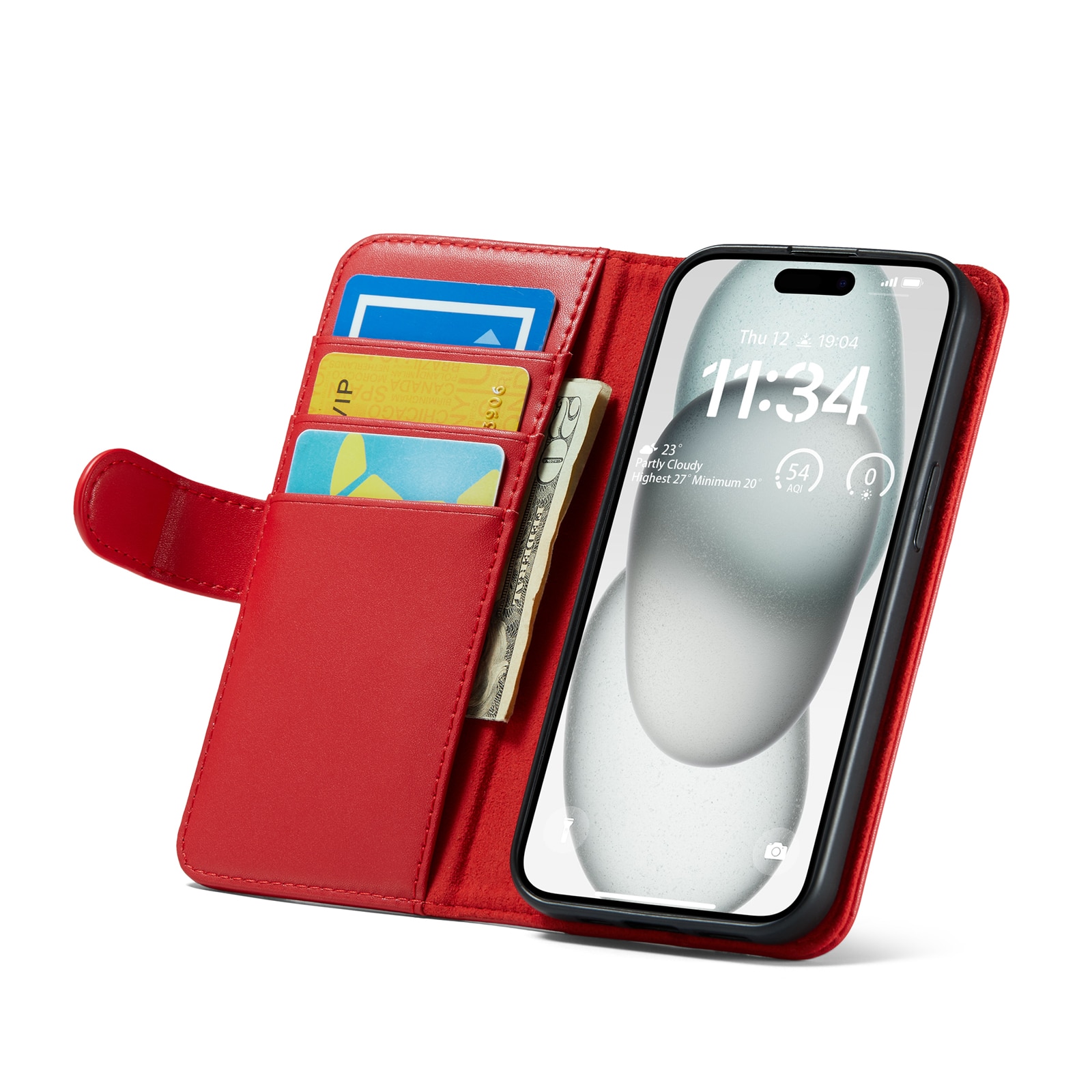 Funda de cuero genuino iPhone 13, Rojo