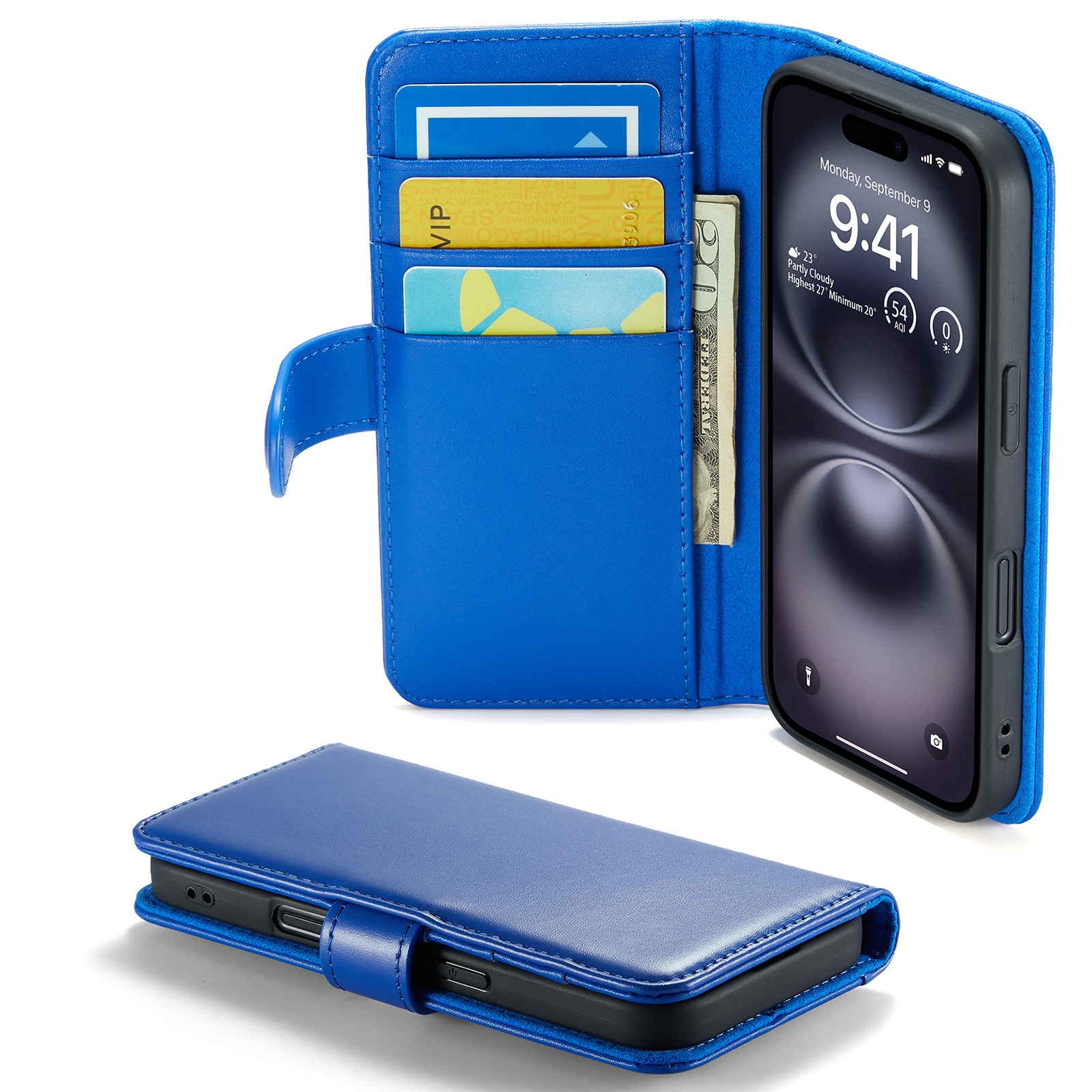Funda de cuero genuino iPhone 16, Azul