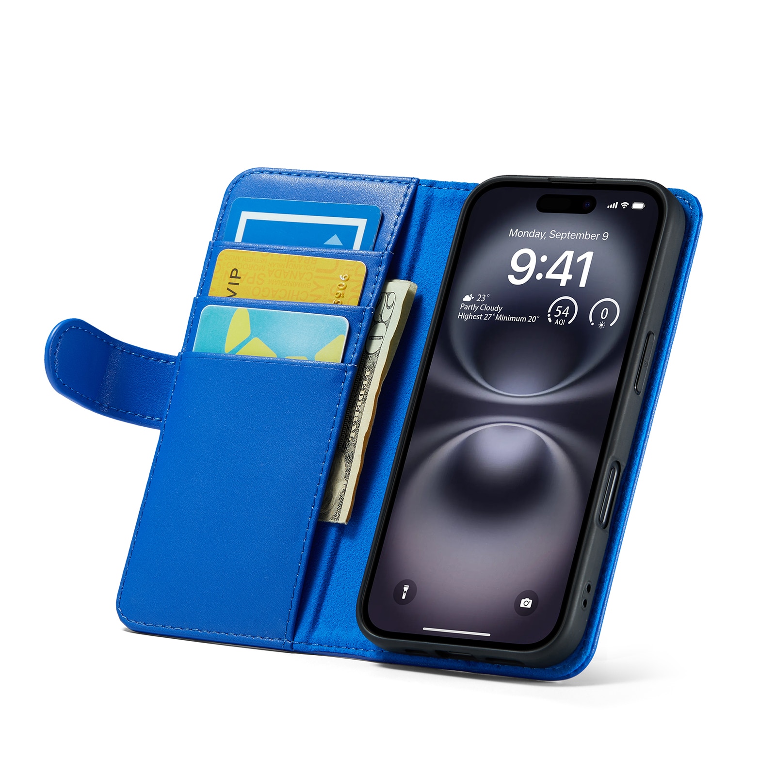 Funda de cuero genuino iPhone 16, Azul