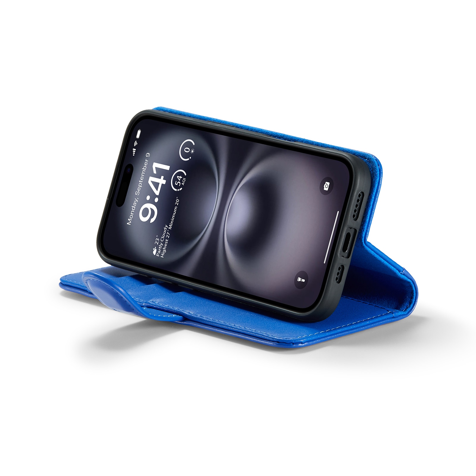 Funda de cuero genuino iPhone 16, Azul