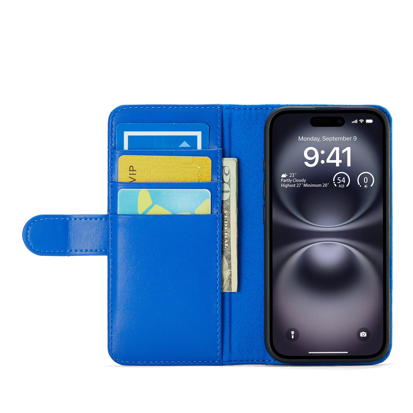 Funda de cuero genuino iPhone 16, Azul