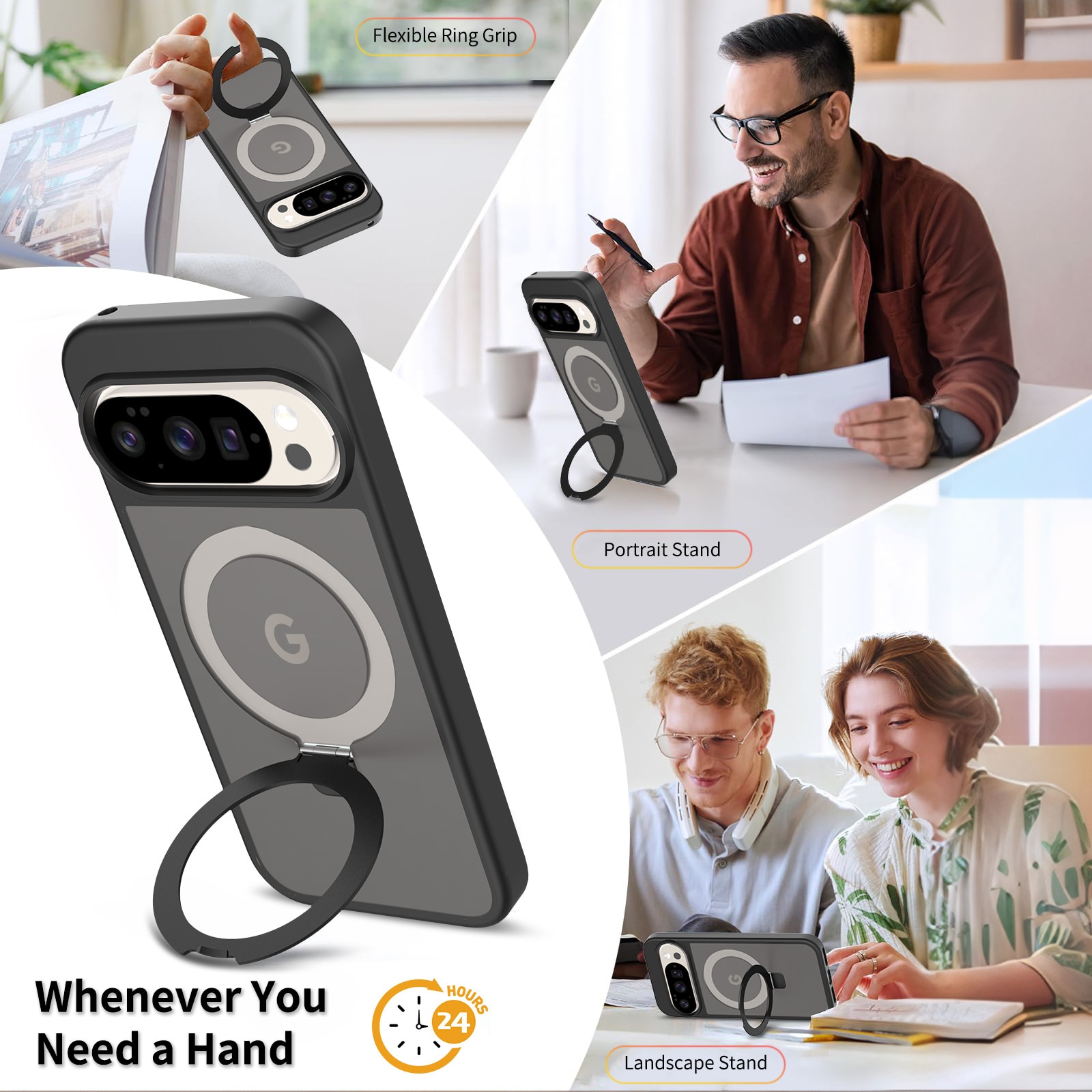 Funda híbrida Magnetic Ring Google Pixel 9 Negro