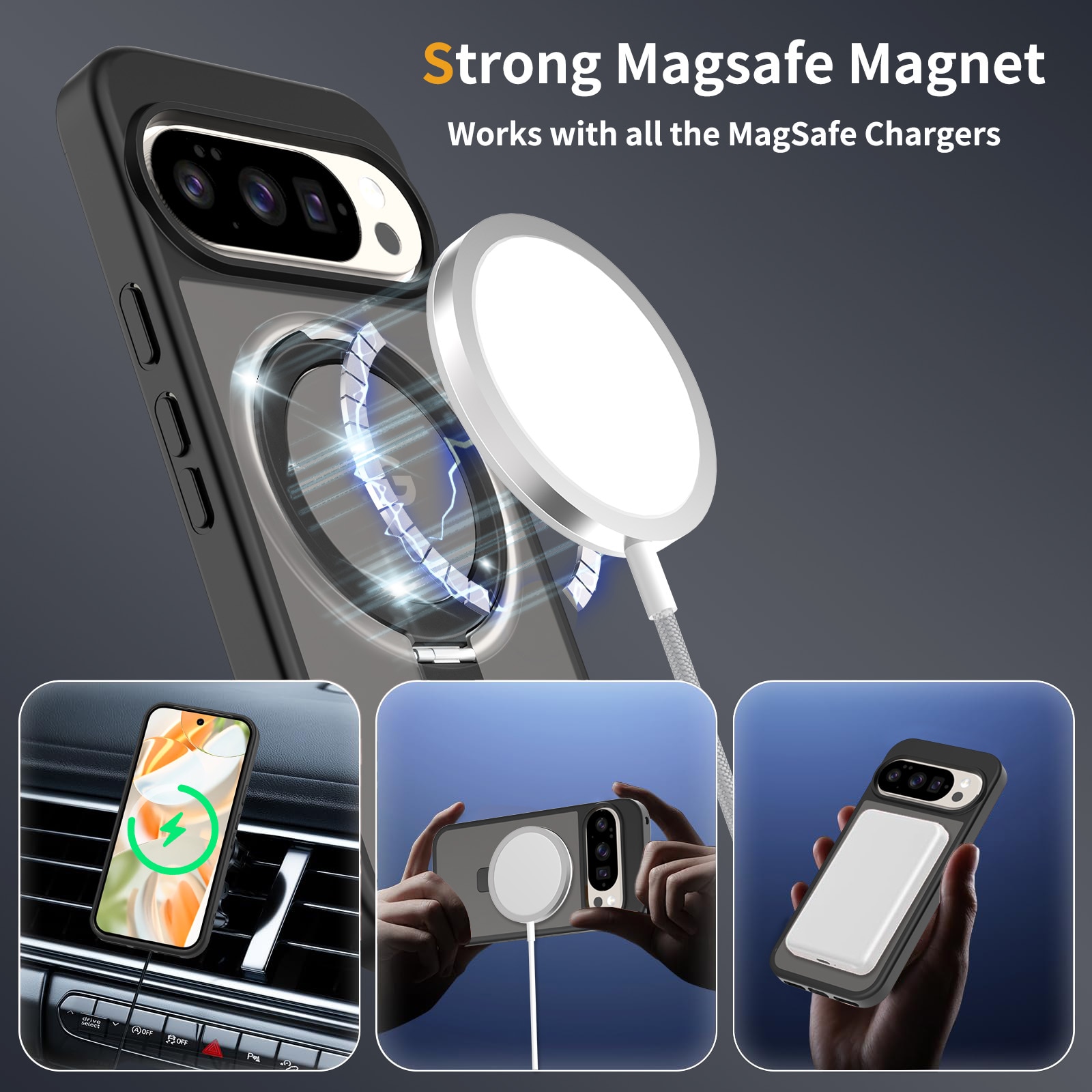 Funda híbrida Magnetic Ring Google Pixel 9 Negro