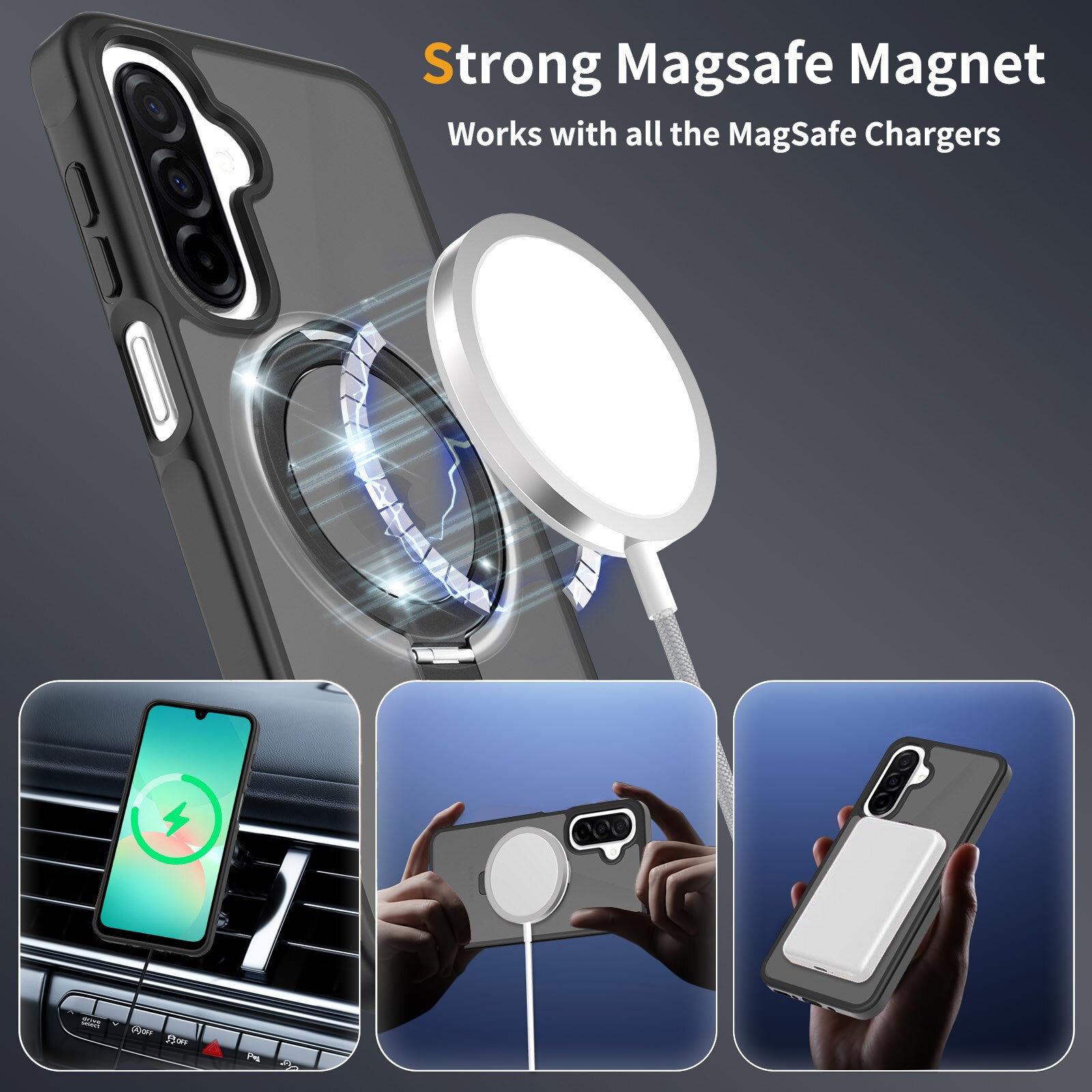 Funda híbrida Magnetic Ring Samsung Galaxy A17 Negro