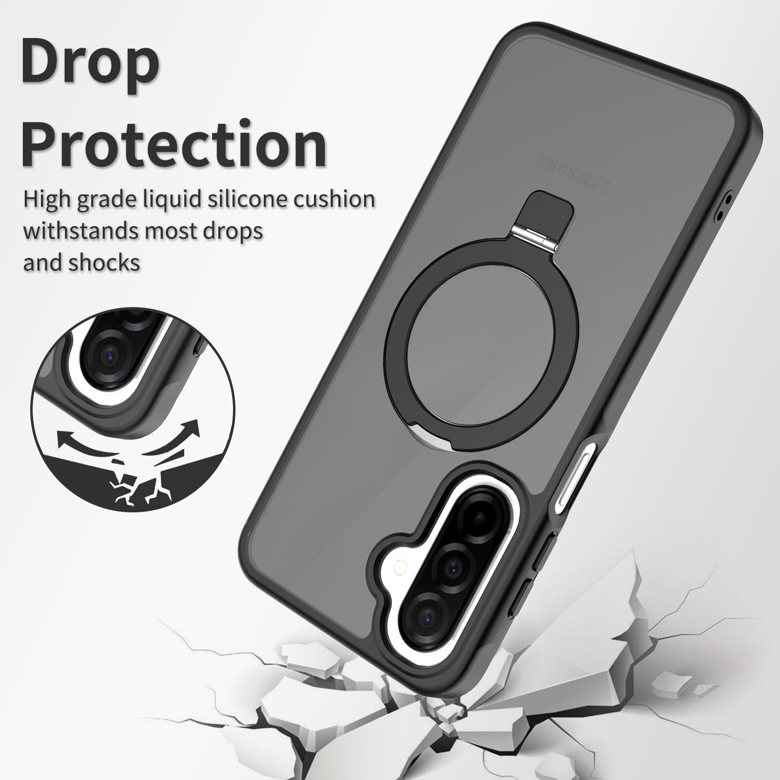 Funda híbrida Magnetic Ring Samsung Galaxy A17 Negro
