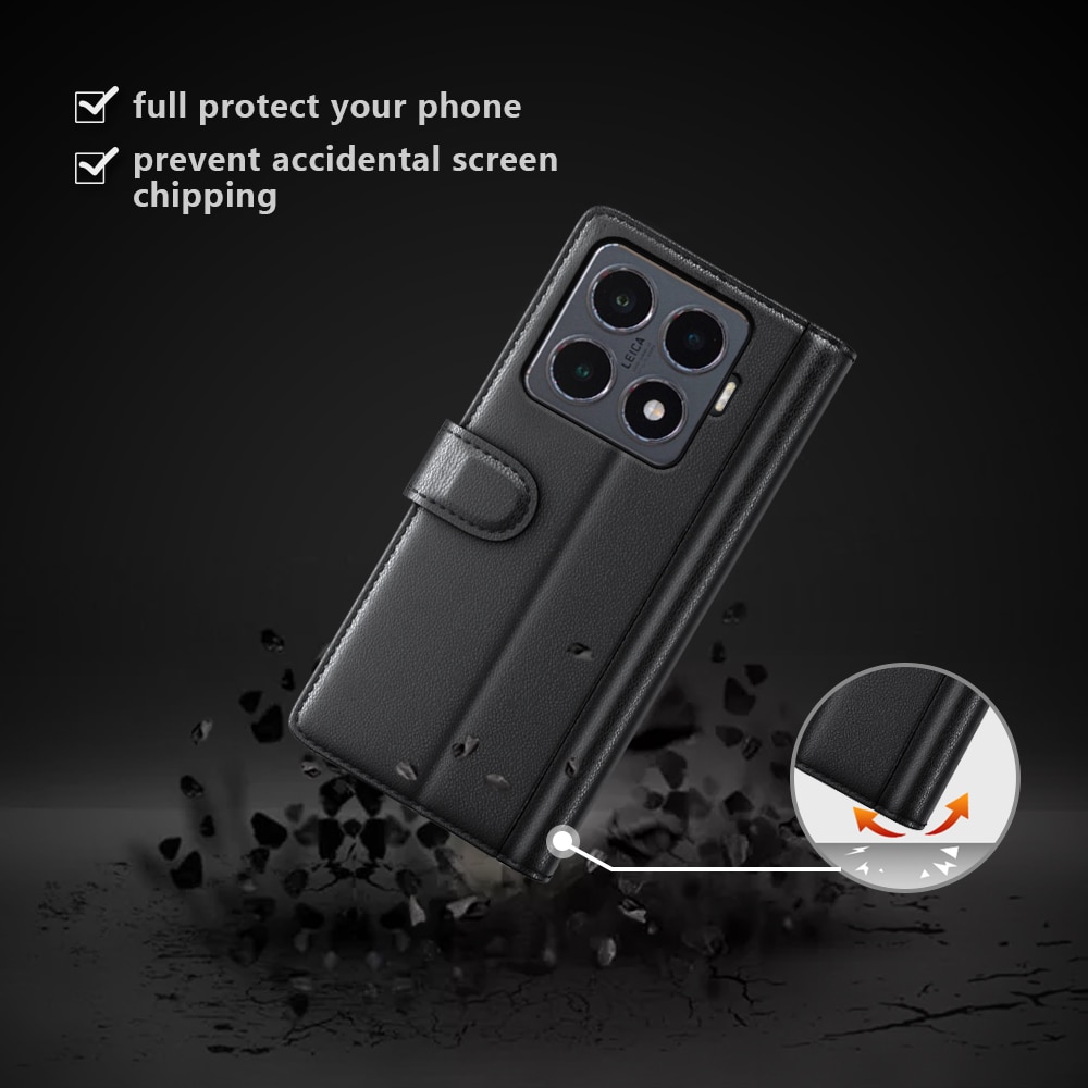 Funda de cuero genuino Xiaomi 15T, Negro