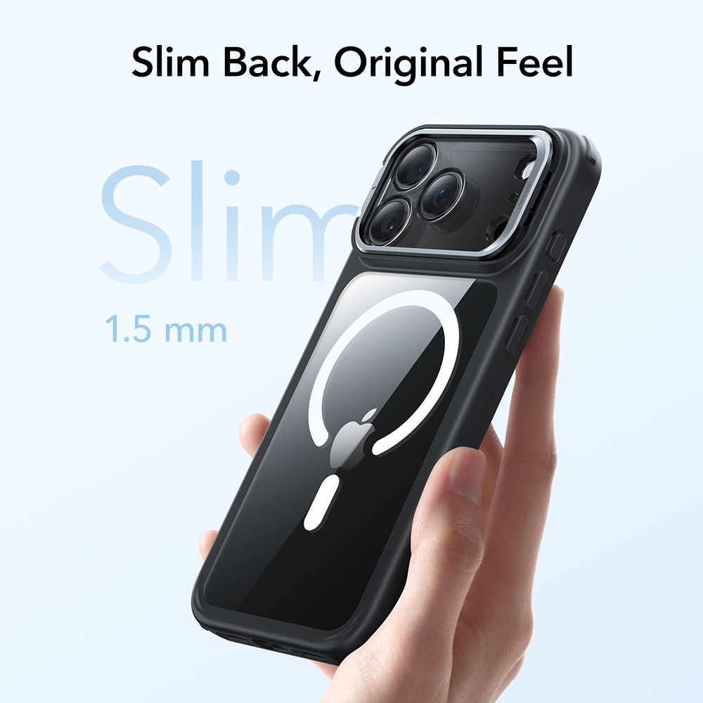 Classic Kickstand Halolock MagSafe iPhone 17 Pro Negro/transparente