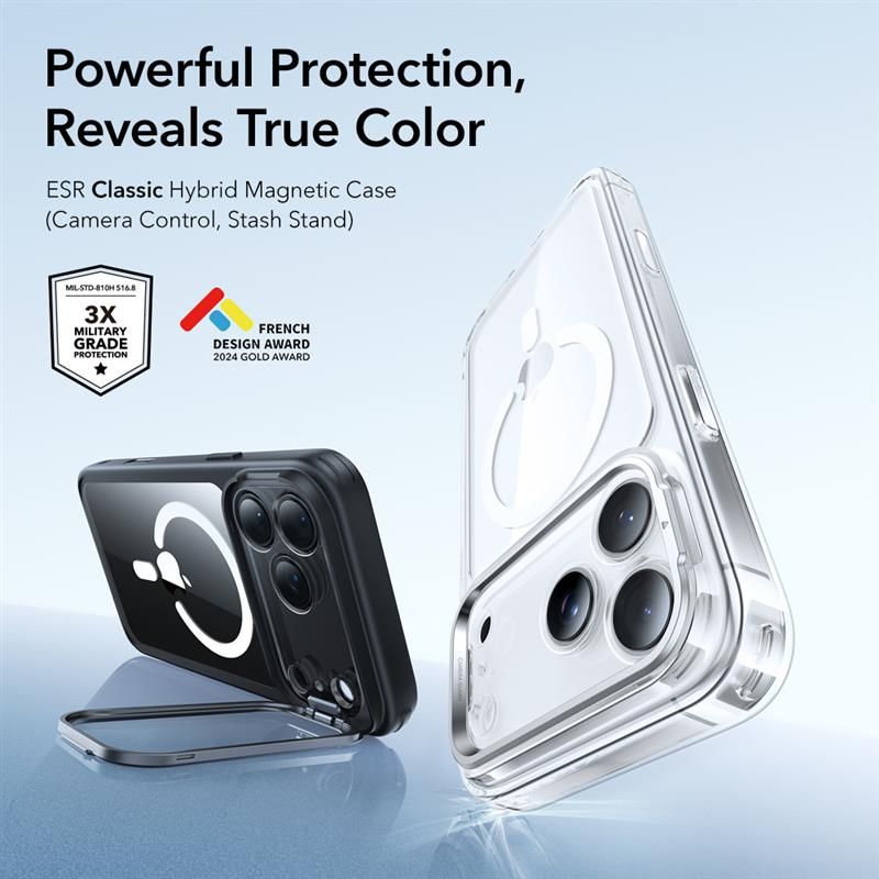 Classic Kickstand Halolock MagSafe iPhone 17 Pro Max Negro/transparente
