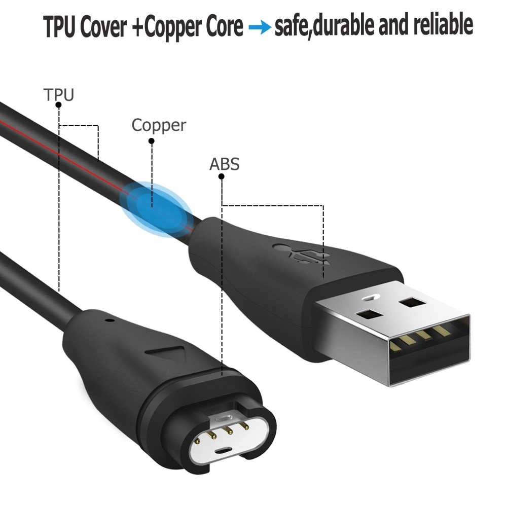 Cable de carga 1m para Garmin Forerunner 265S, Negro