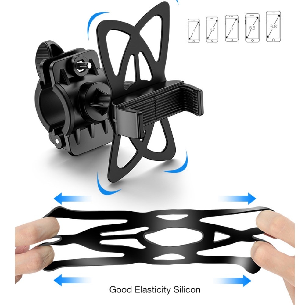 Soporte para móvil con agarre de silicona para bicicleta, negro
