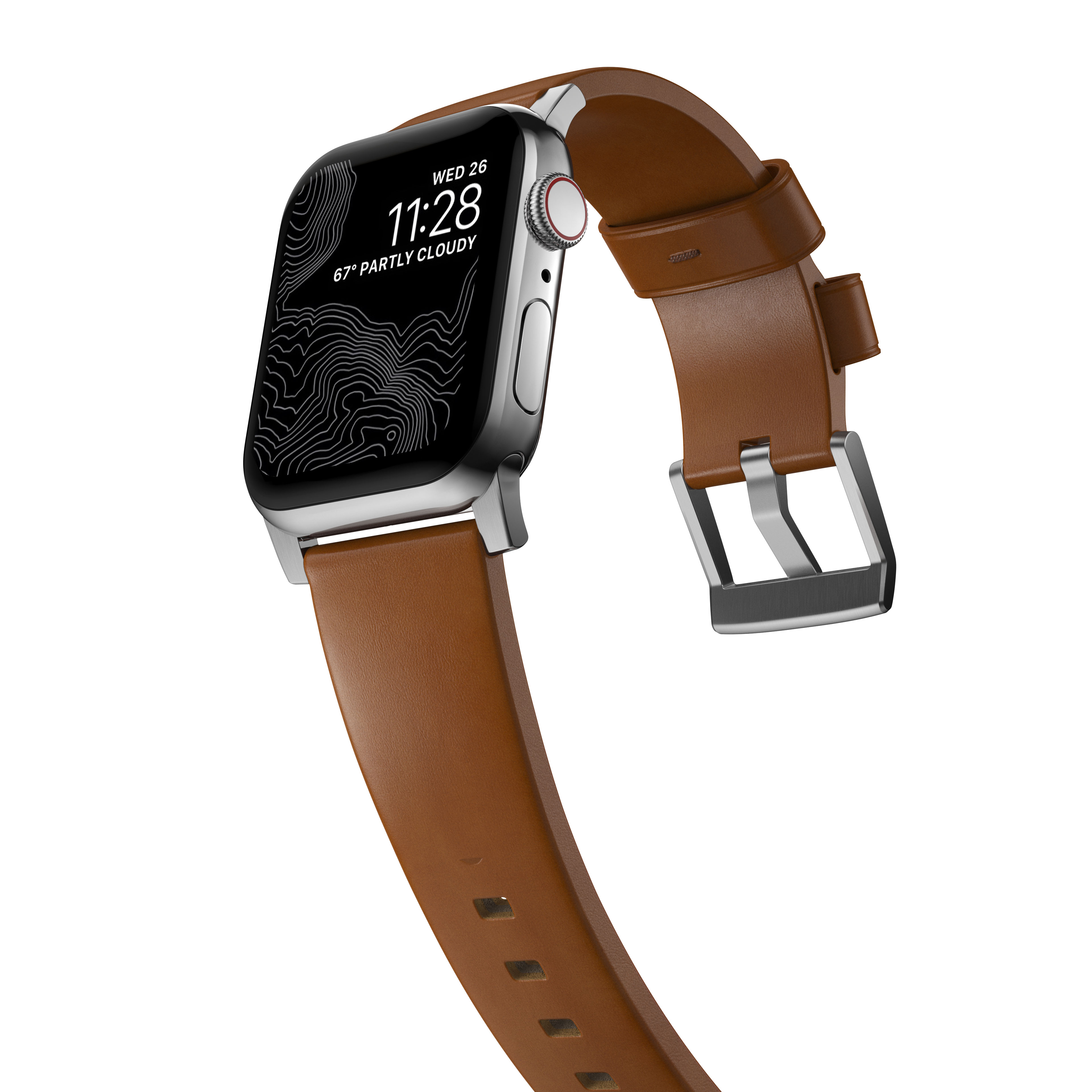 Modern Leather Band Apple Watch 42/44/45/49 mm English Tan (Silver Hardware)