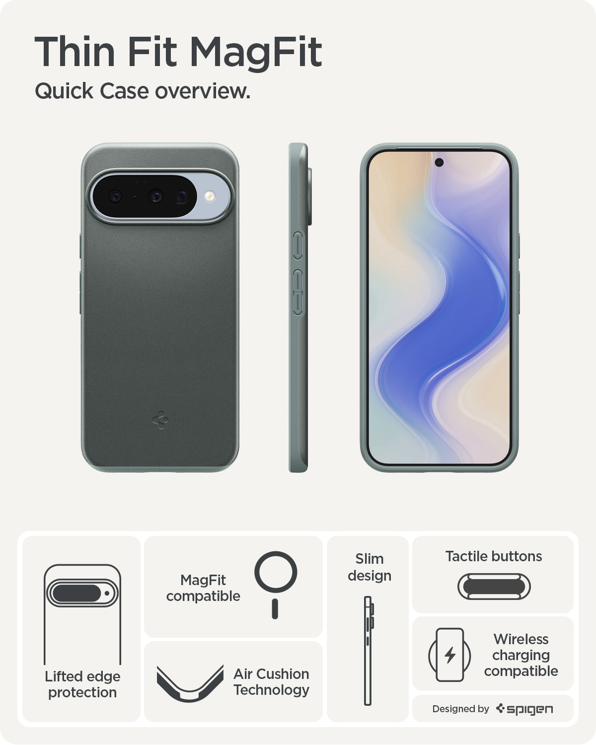 Funda Thin Fit MagSafe Google Pixel 10 Pro Sage Green