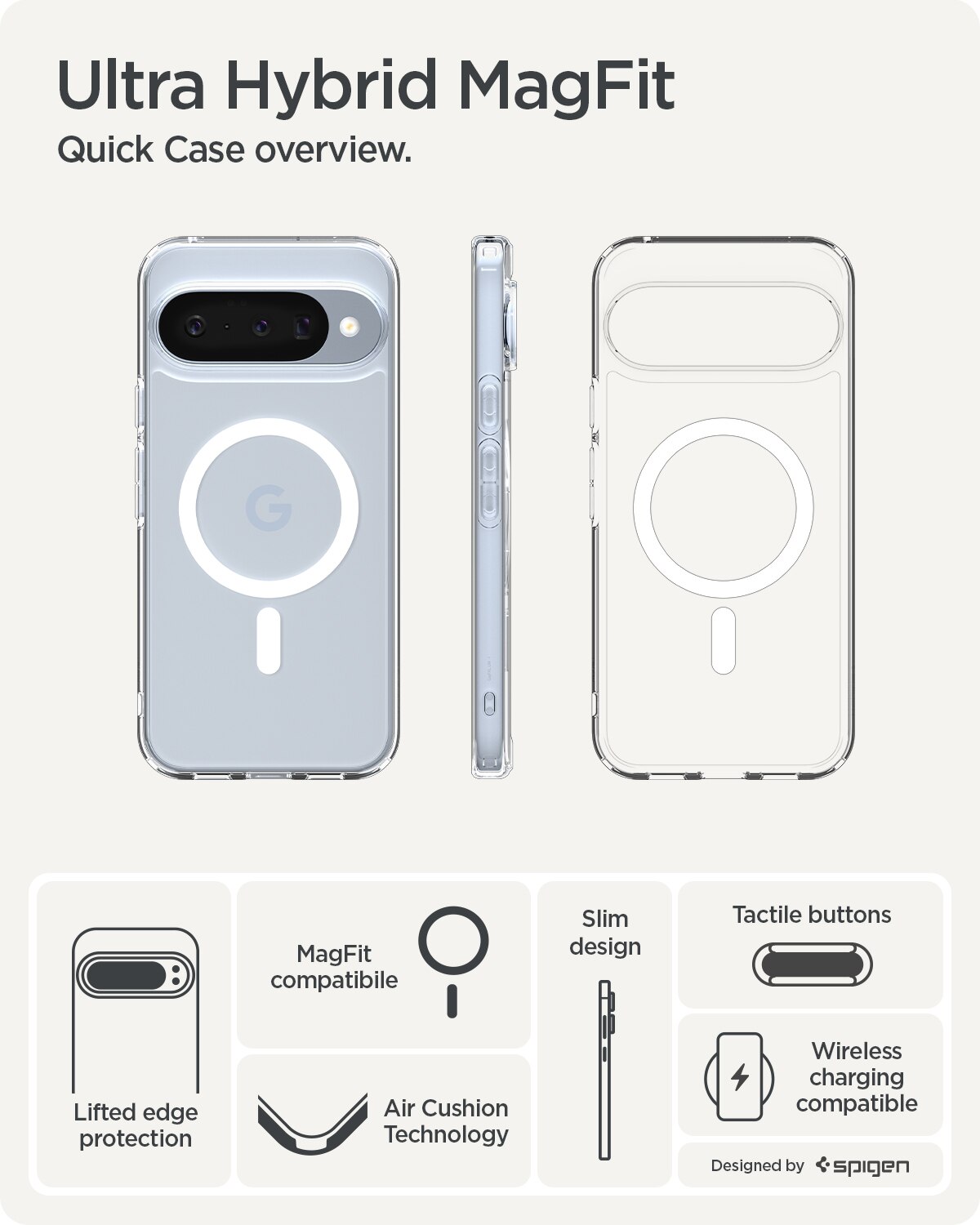 Funda Ultra Hybrid MagSafe Google Pixel 10 Pro Clear White