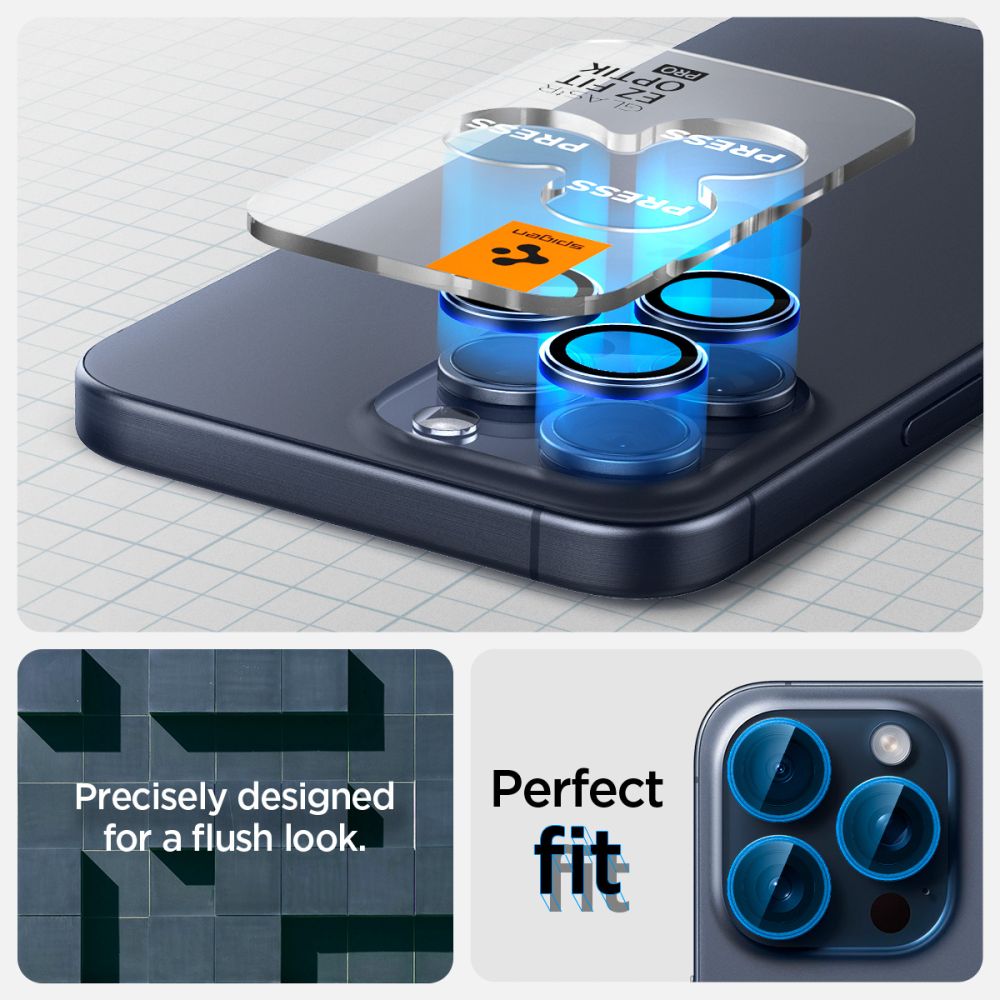 EZ Fit Optik Pro Lens Protector iPhone 15 Pro (2 piezas) Blue Titanium