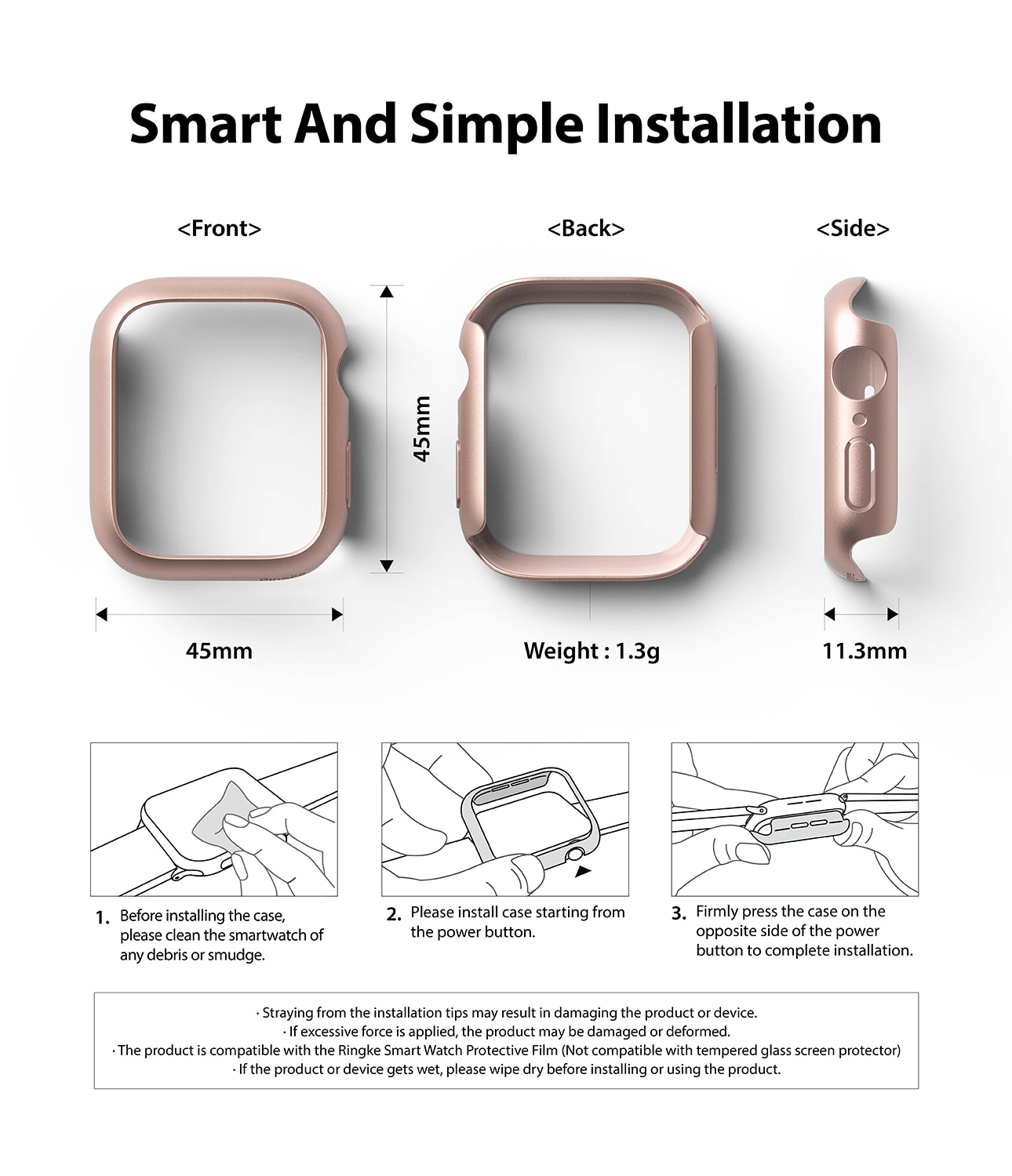 Funda Slim (2 piezas) Apple Watch 45mm Series 8 Pink & Clear