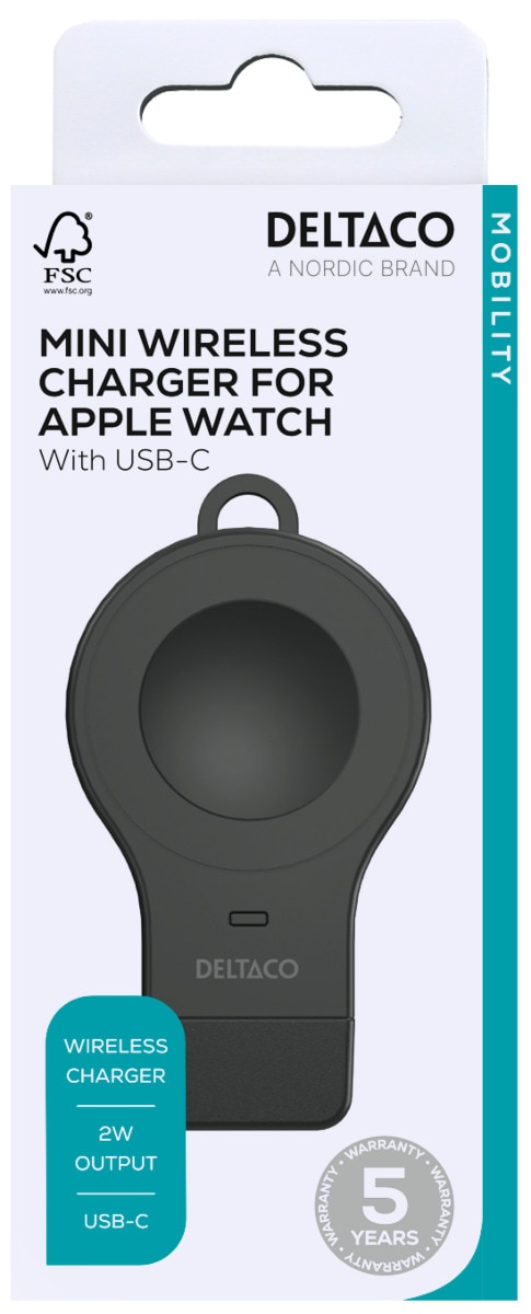 Mini-cargador Inalámbrico para Apple Watch USB-C 2W, negro