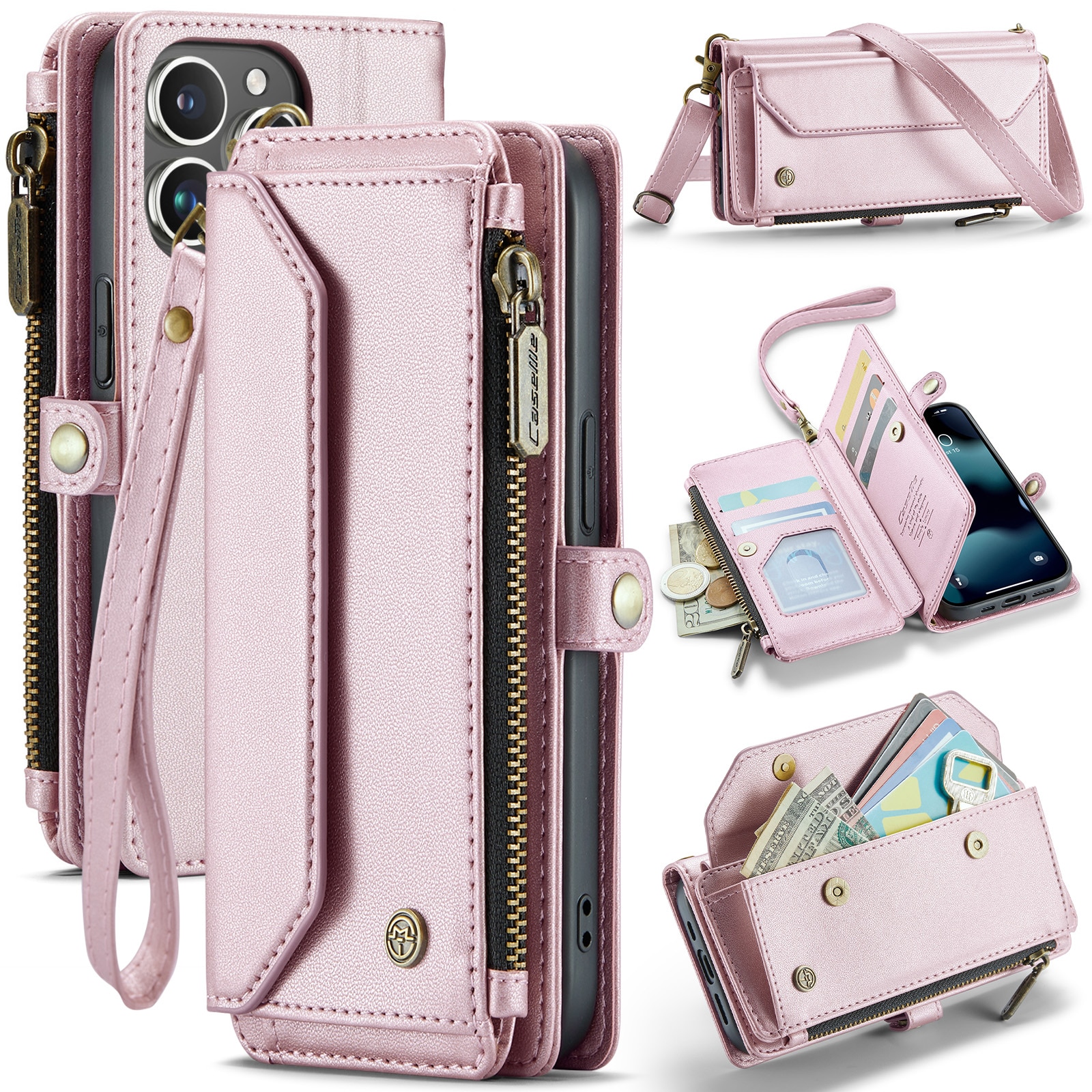 Funda de billetera iPhone 13 Pro rosado