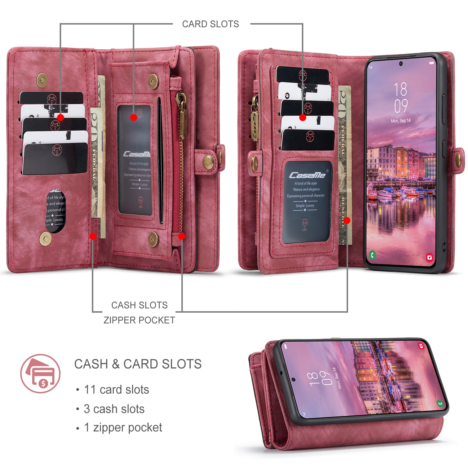 Cartera Multi-Slot Samsung Galaxy S22 Plus Rojo