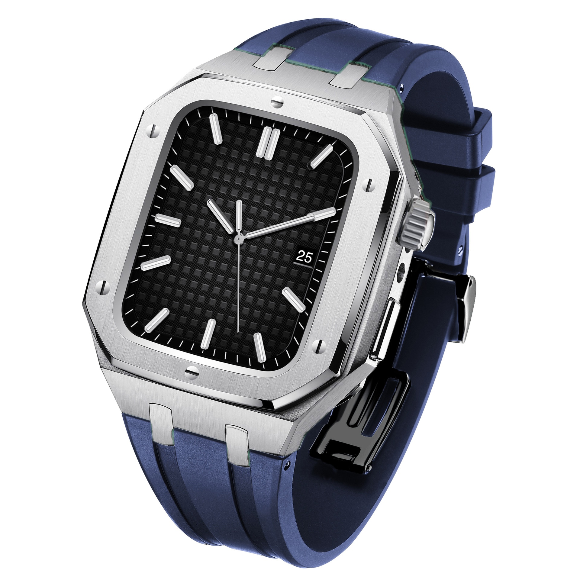 Correa de silicona Full Metal Apple Watch 45mm Series 7 plata/azul