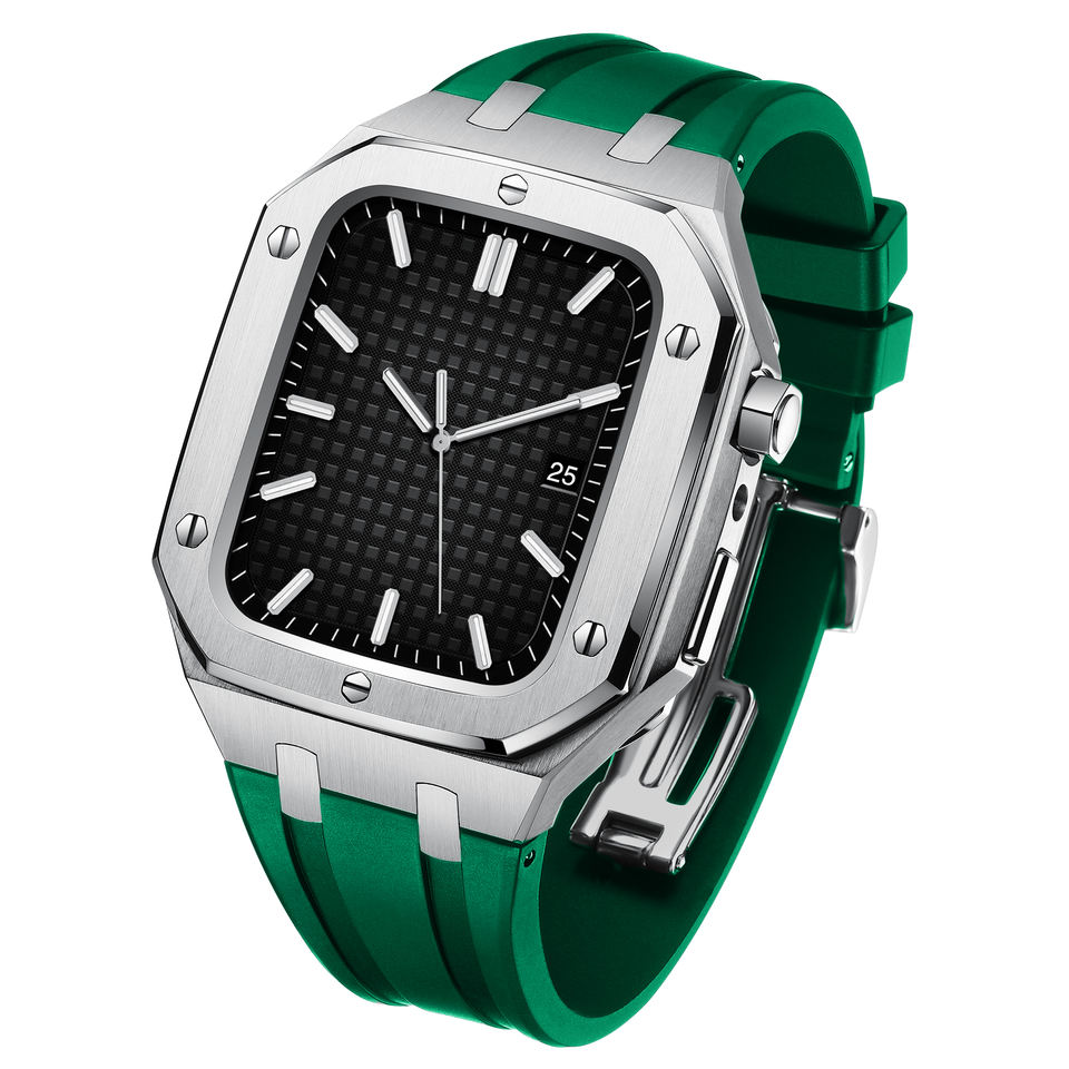 Correa de silicona Full Metal Apple Watch 45mm plata/verde