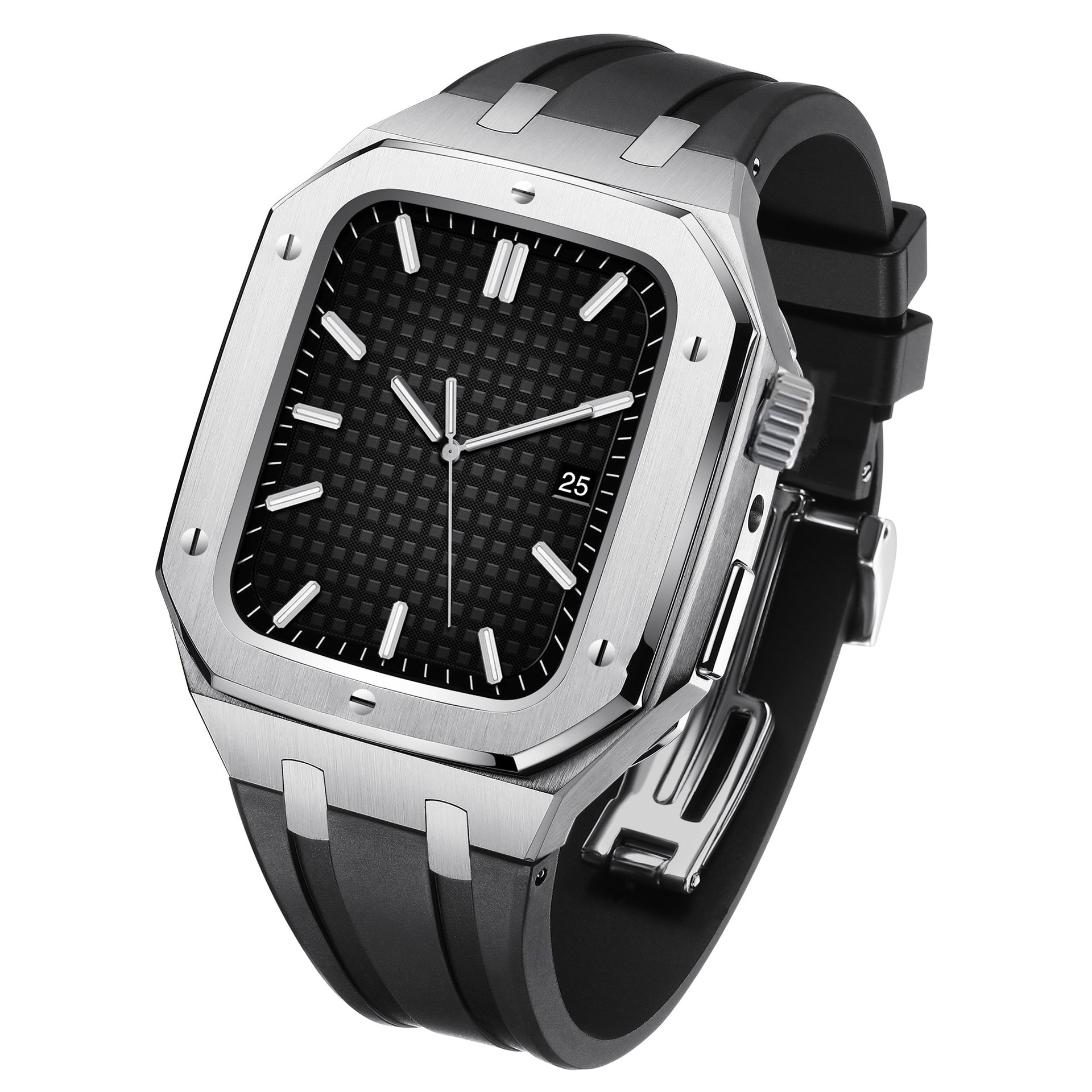 Correa de silicona Full Metal Apple Watch 45mm plata/negro
