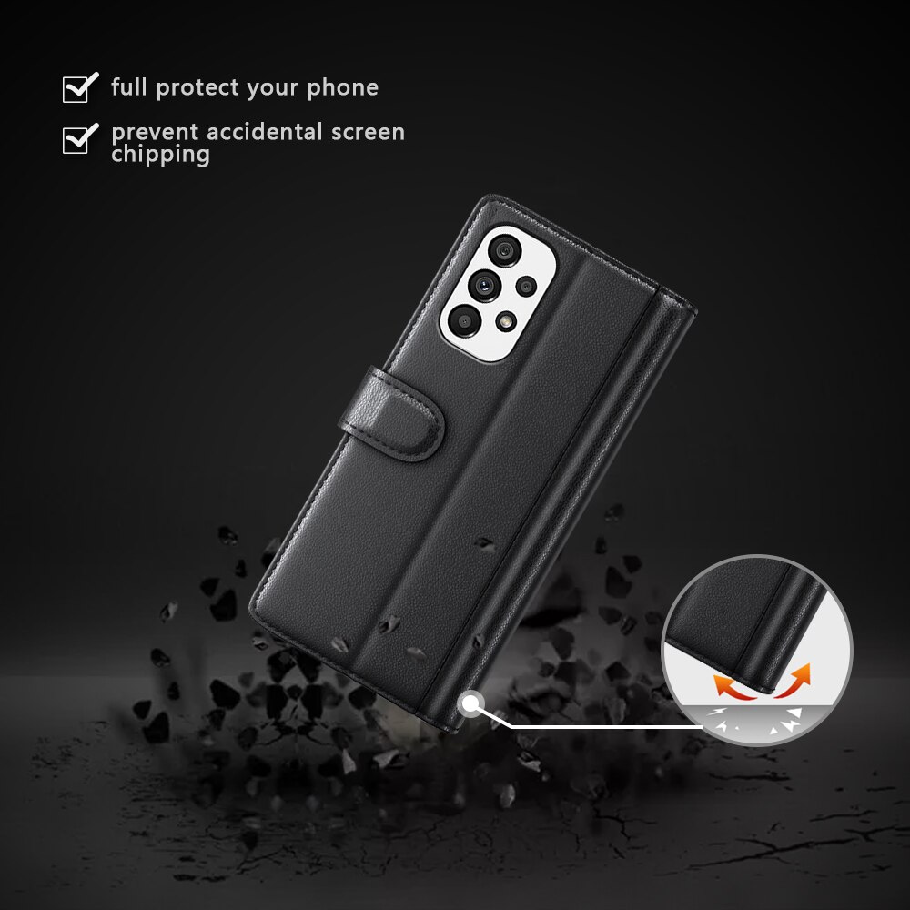 Funda de cuero genuino Samsung Galaxy A73 5G, Negro