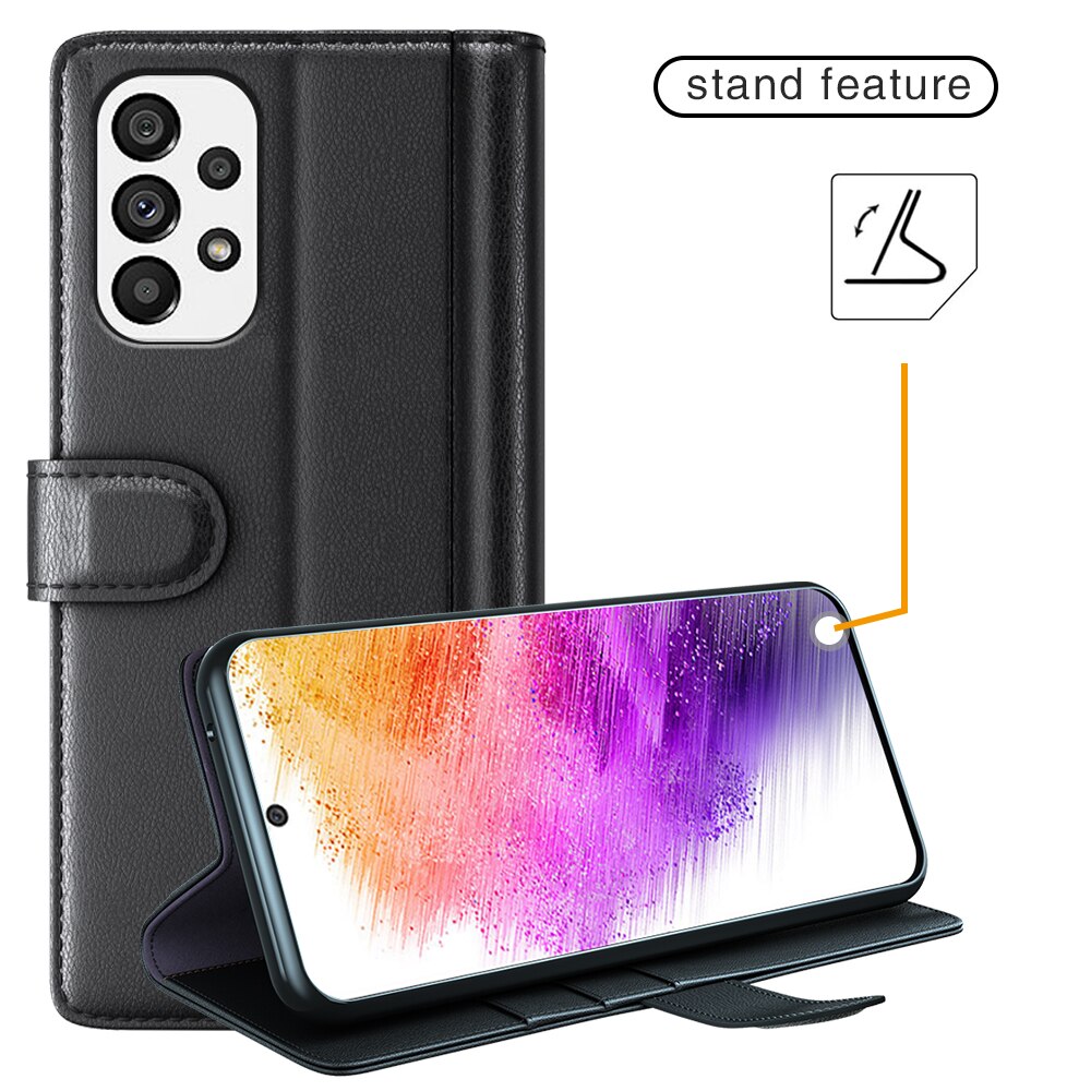 Funda de cuero genuino Samsung Galaxy A73 5G, Negro