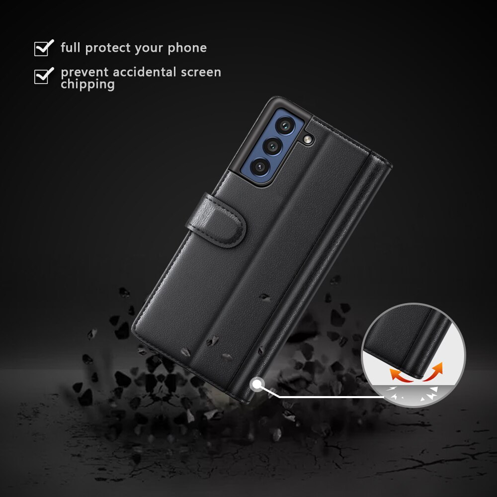 Funda de cuero genuino Samsung Galaxy S21 FE, Negro
