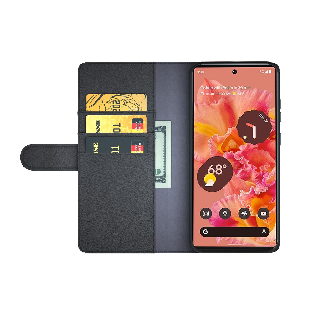 Funda de cuero genuino Google Pixel 6 Pro, Negro