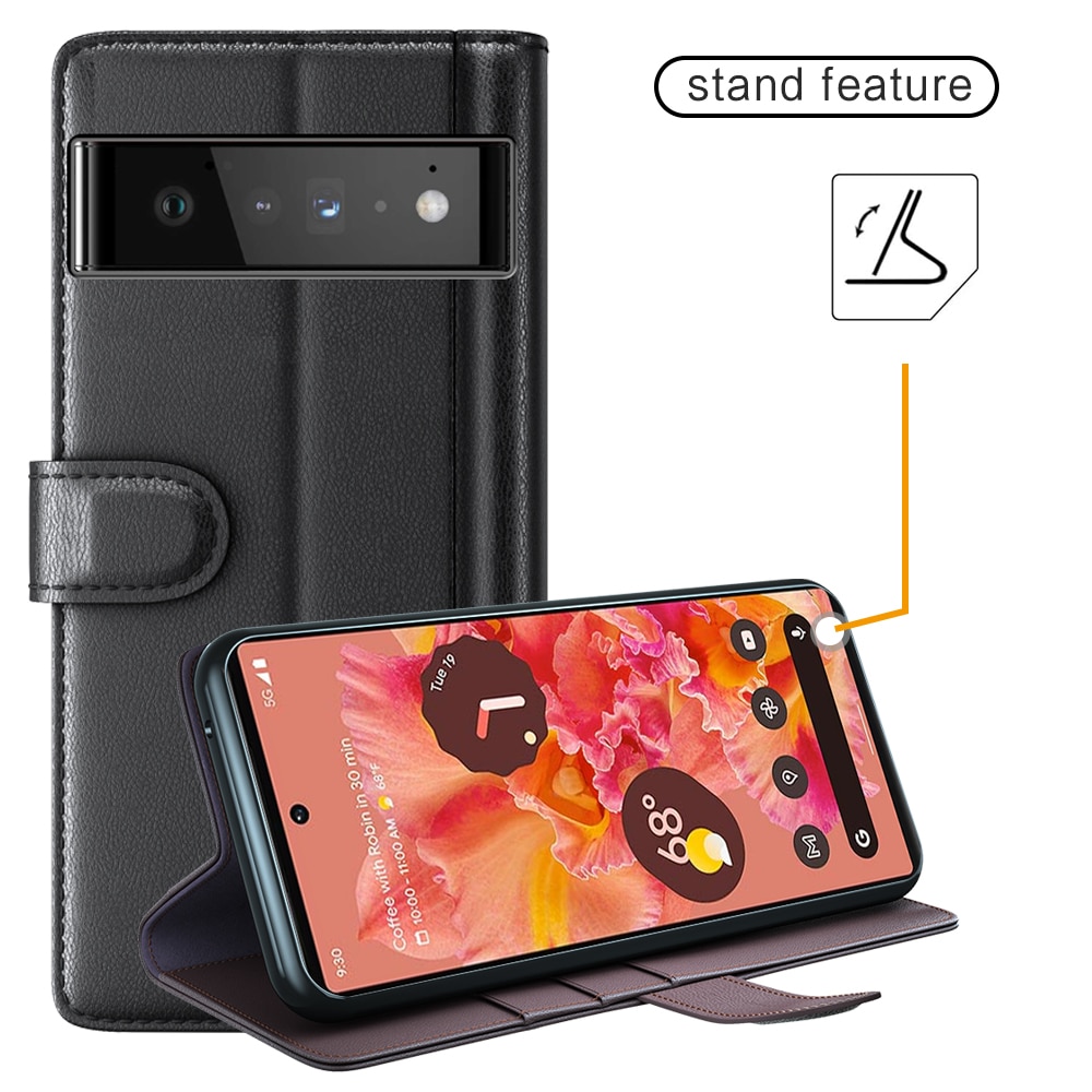 Funda de cuero genuino Google Pixel 6 Pro, Negro