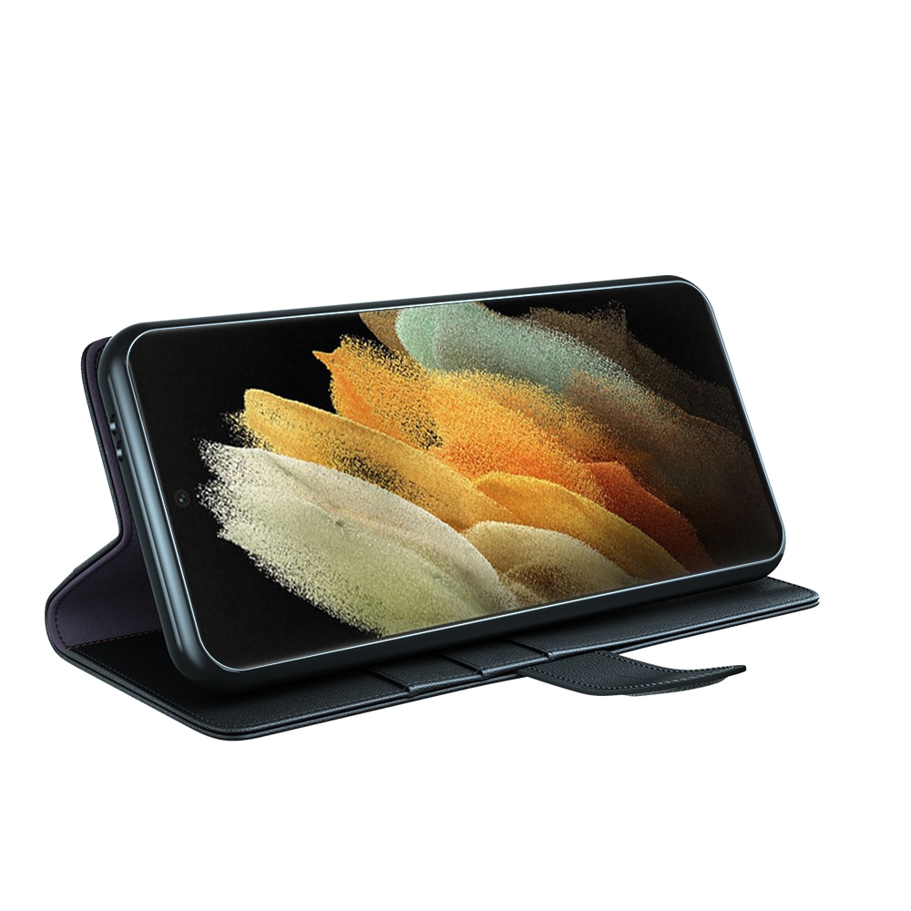 Funda de cuero genuino Samsung Galaxy S22 Ultra, Negro