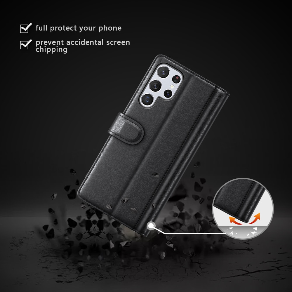 Funda de cuero genuino Samsung Galaxy S22 Ultra, Negro