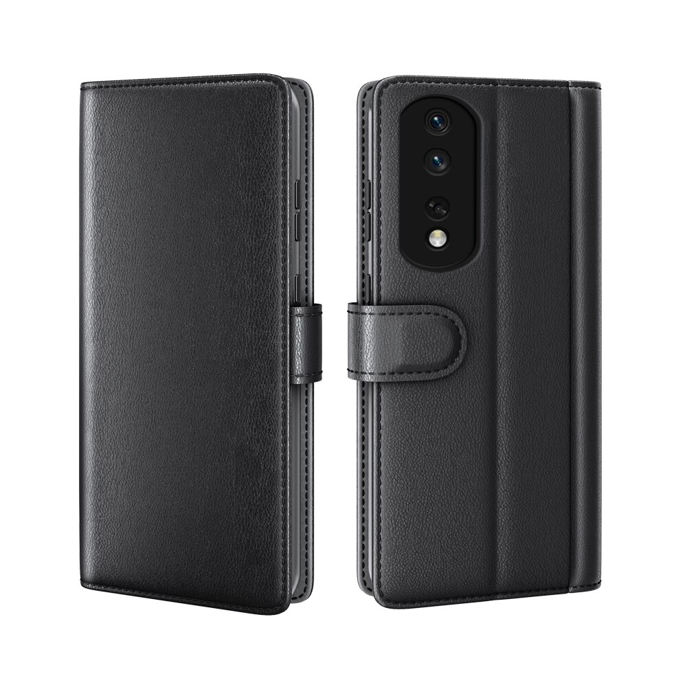 Funda de cuero genuino Honor 80 Pro, negro