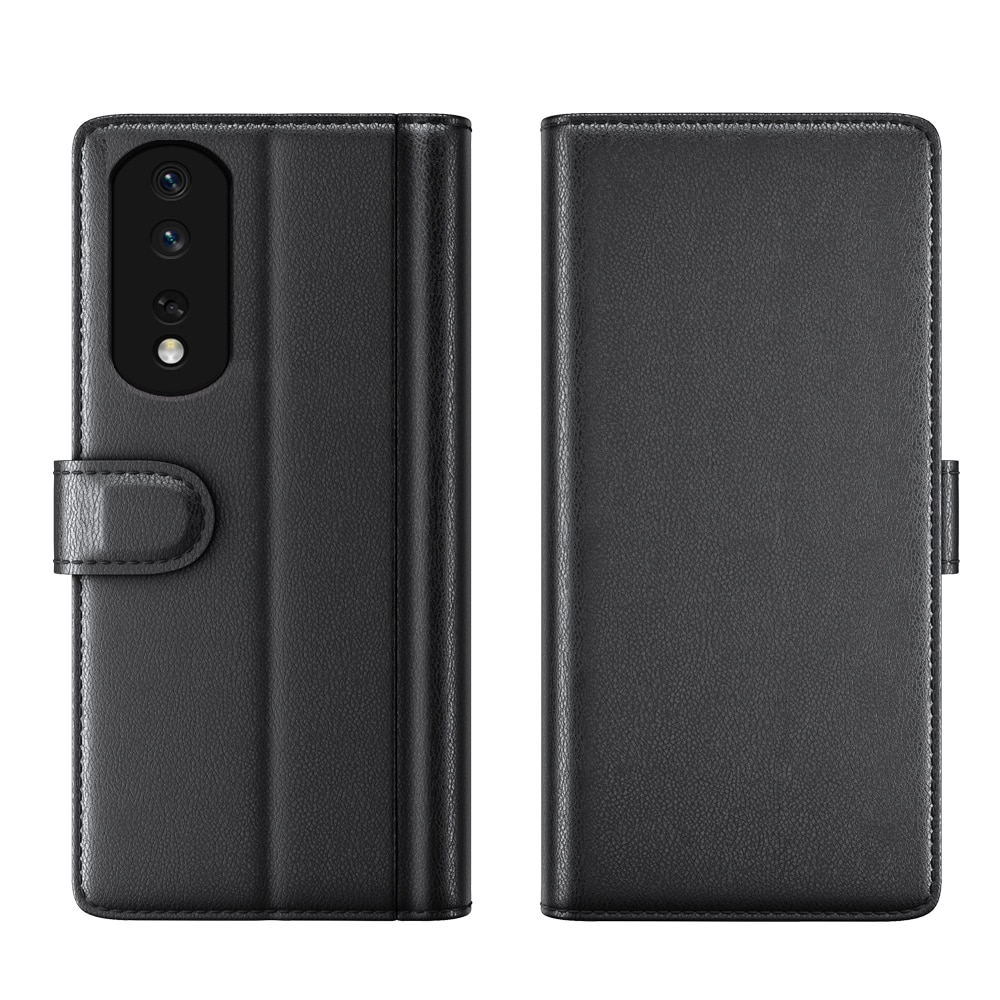 Funda de cuero genuino Honor 80 Pro, negro